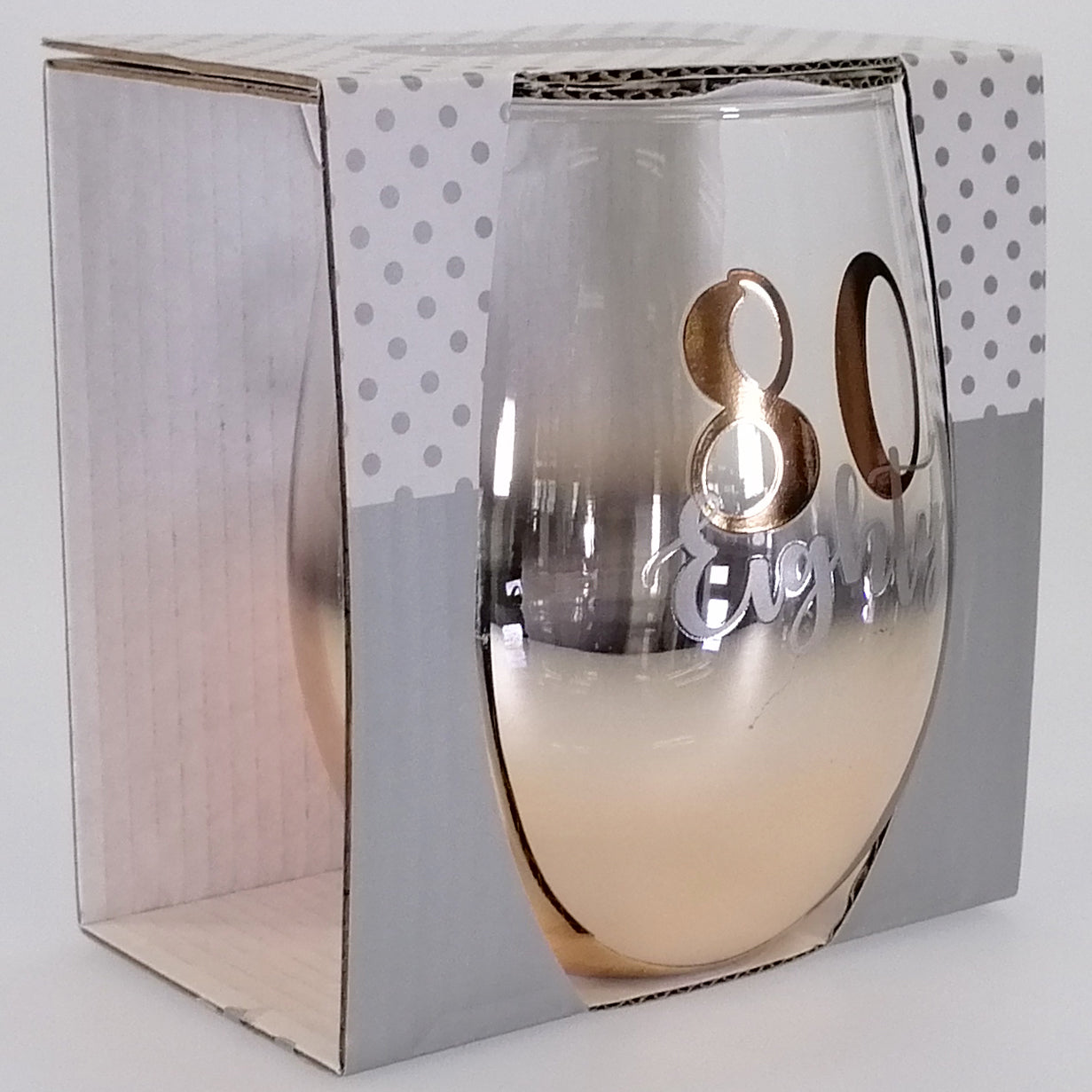 80th Gold Ombre Stemless Wine Glass