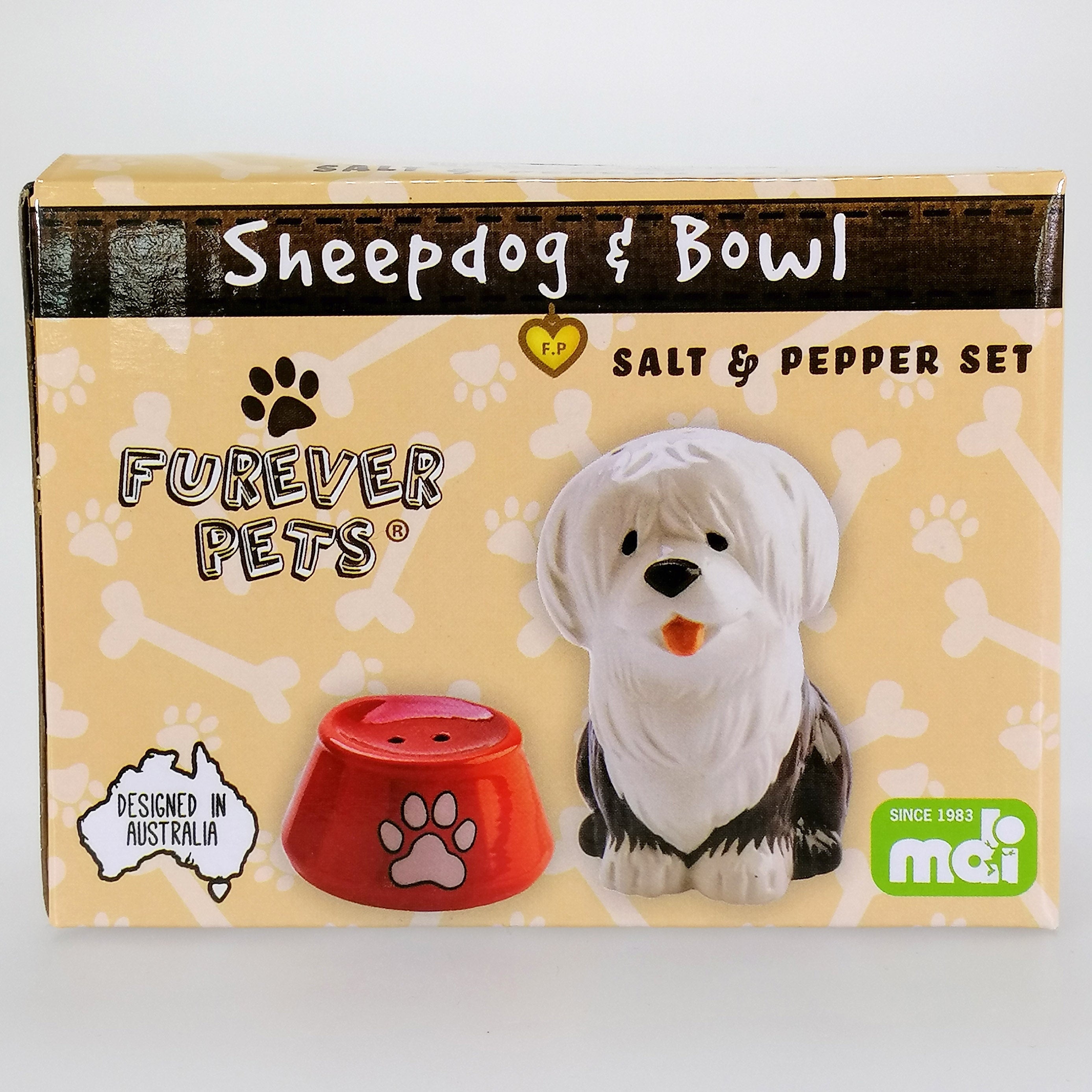 Sheep Dog & Bowl' Collectible Ceramic Salt & Pepper Set