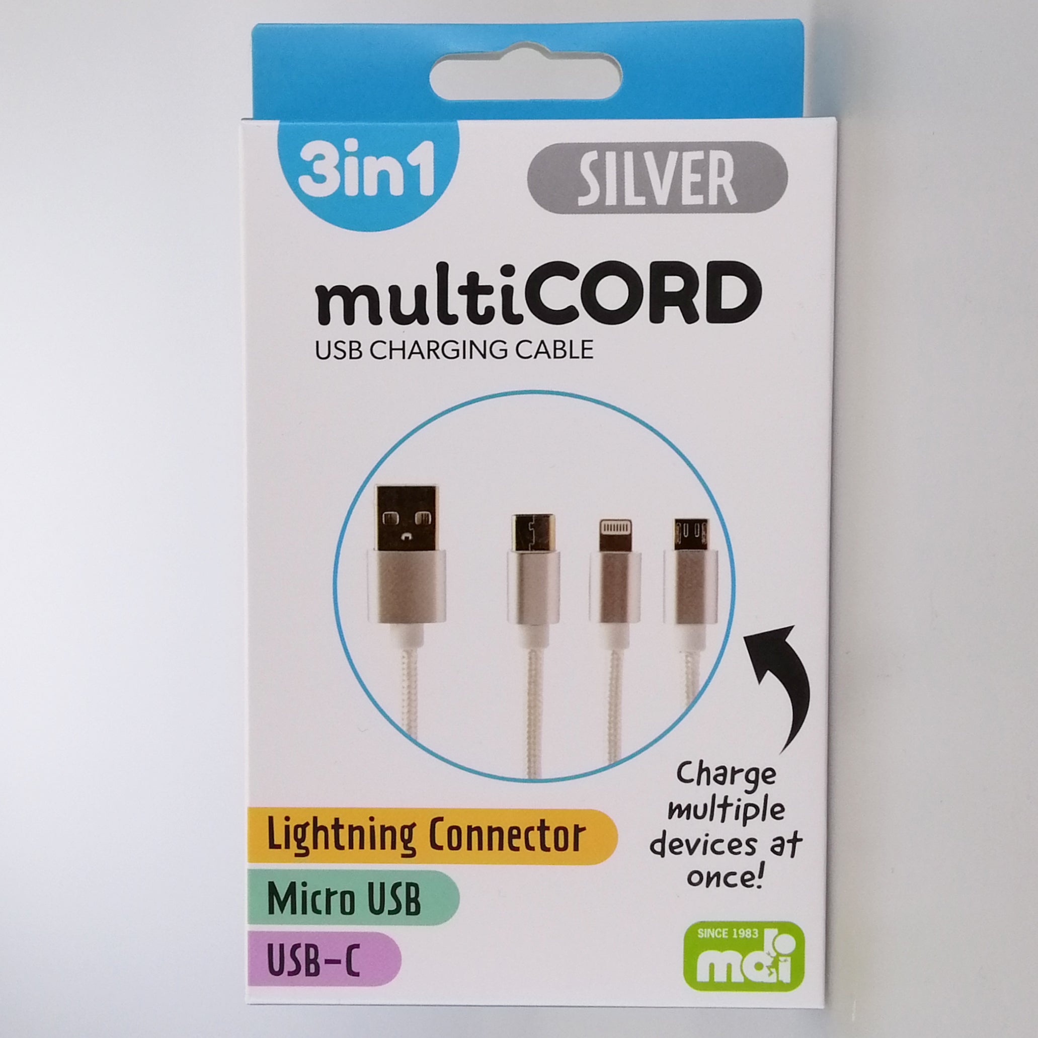 3in1 Multicord USB Charging Cable - Assorted Colours