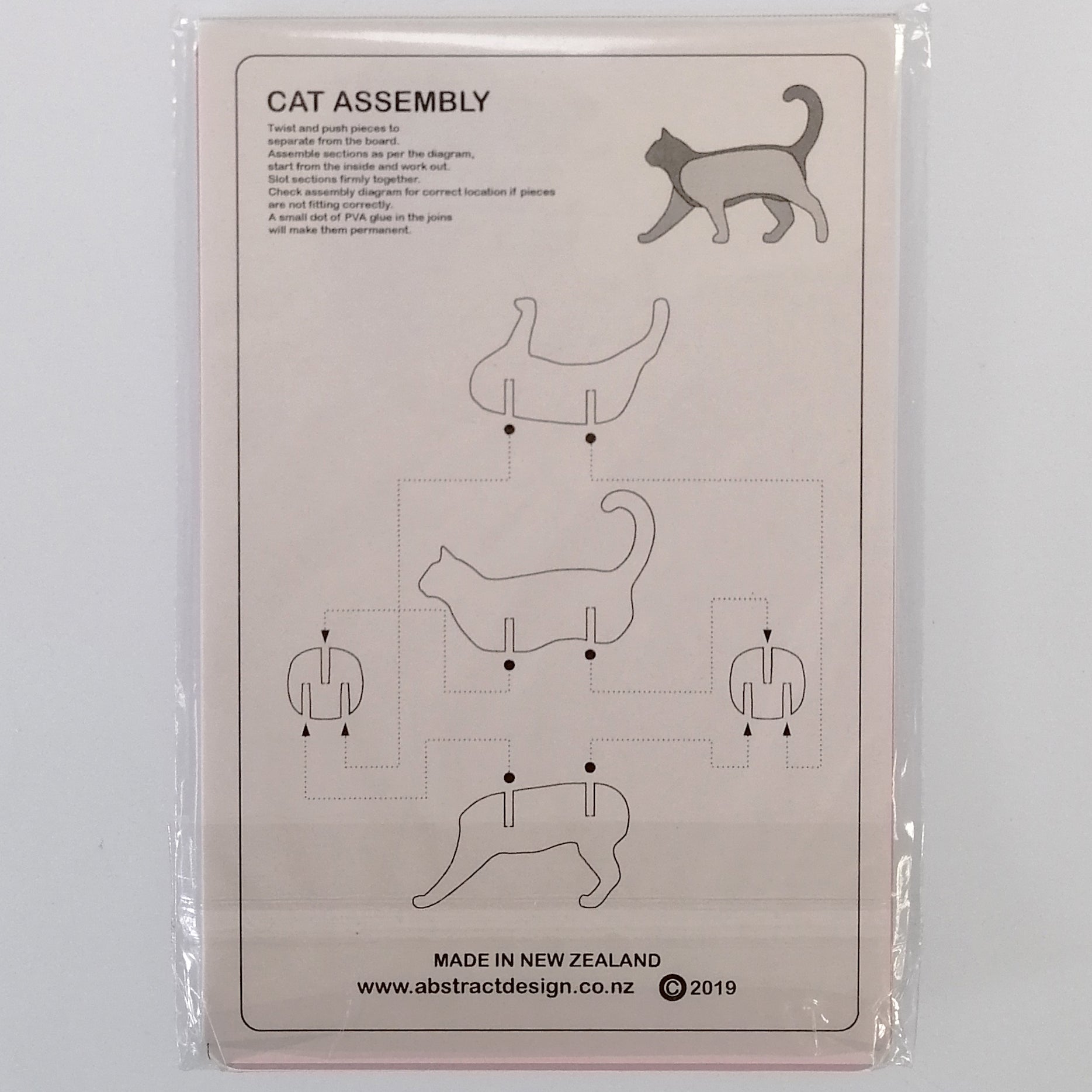 Flat-pack Kitset Wooden Model - Cat Walking - Pink
