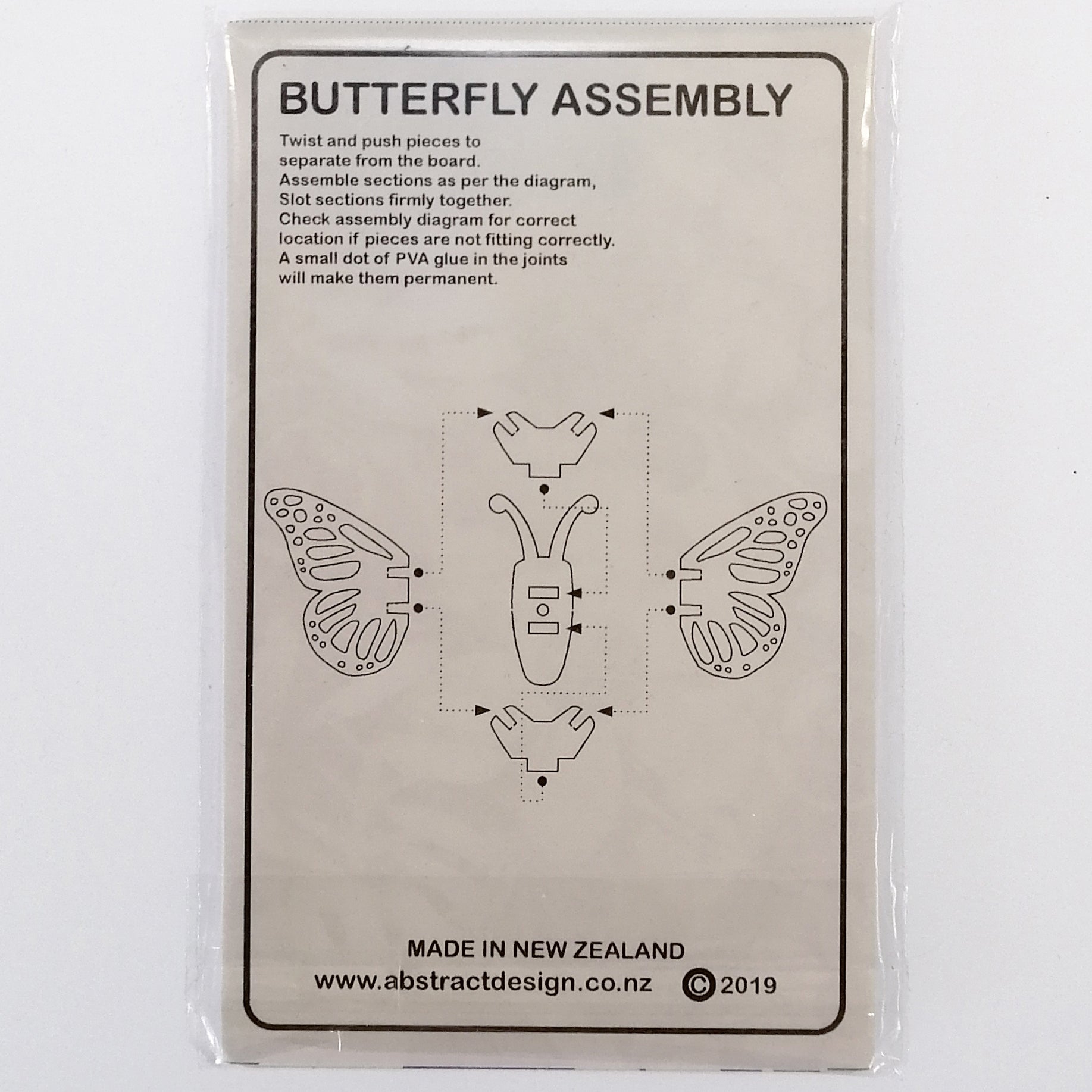 Flat-pack Kitset Wooden Model - Mini Butterfly - Pink Pattern