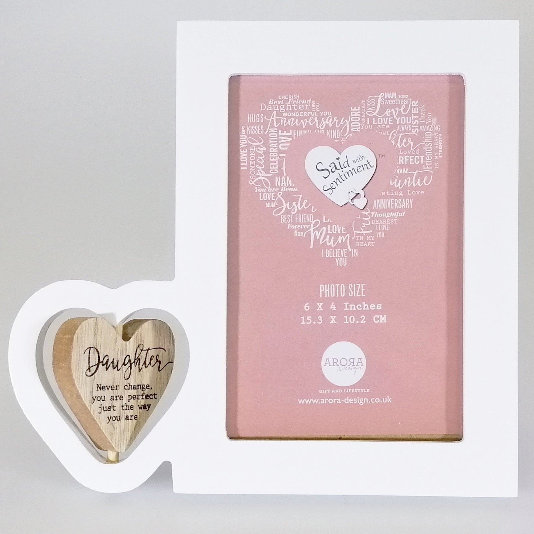 Wooden Frame with Spin Heart - Daughter - 4"x 6"