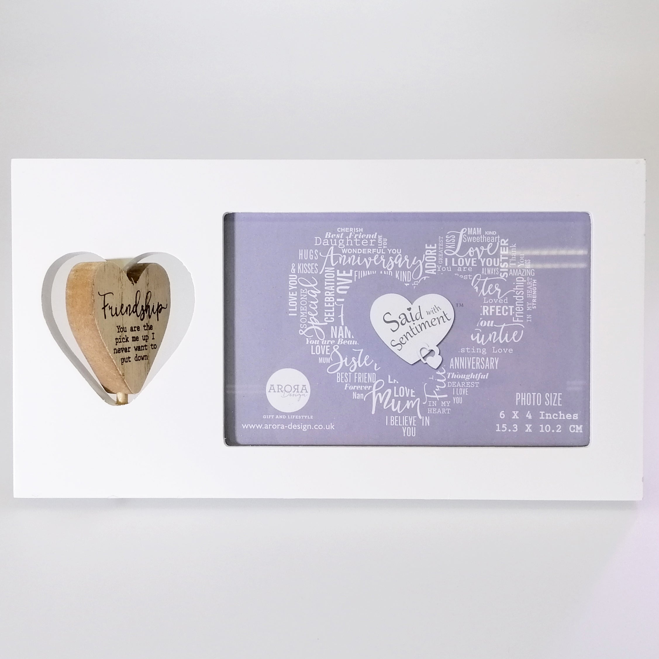 Spin Heart Wooden Frame - Friendship - 4"x 6"
