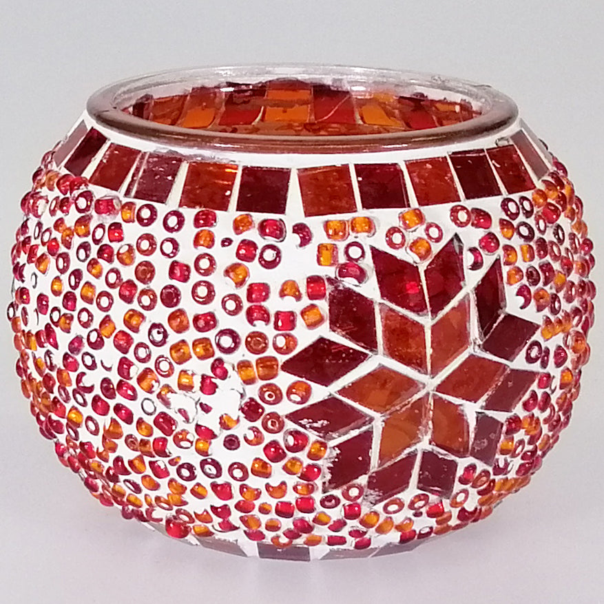 Glass Mosaic Candle Holder - Red