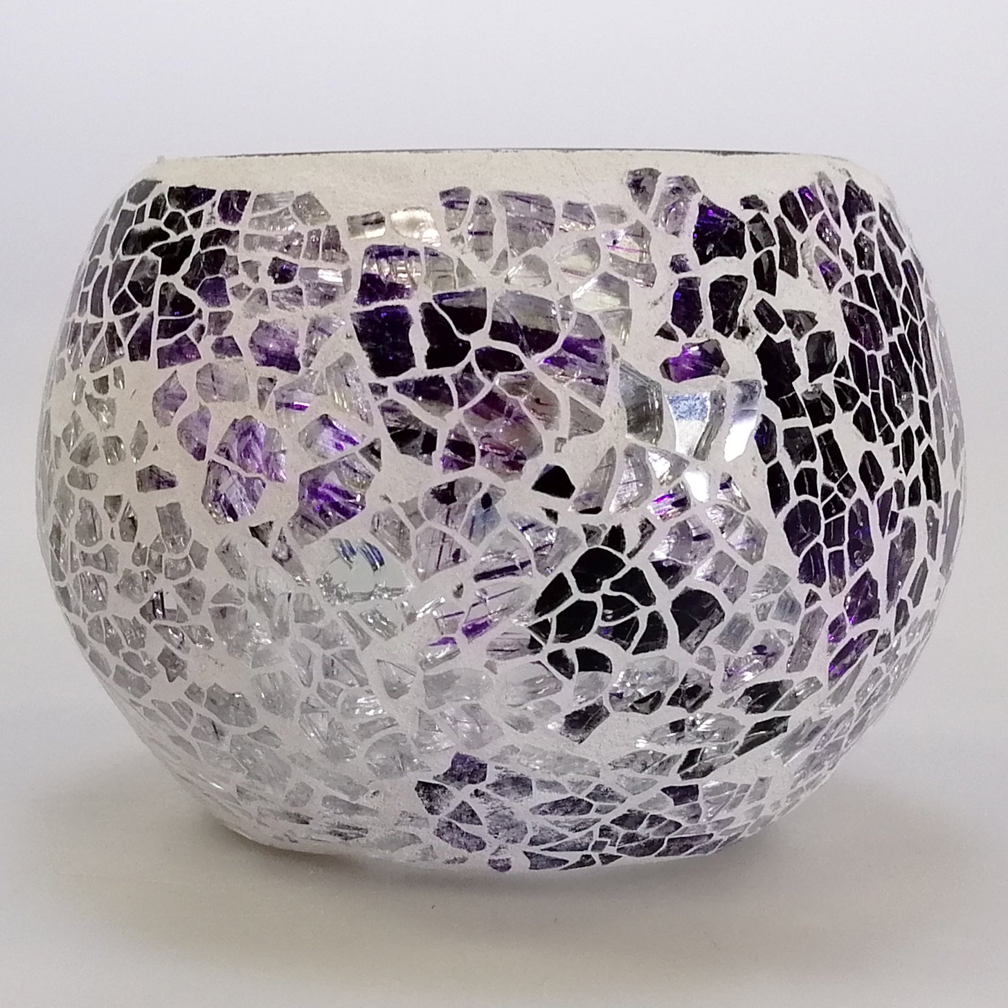 Glass Crackle Candle Holder - Purple