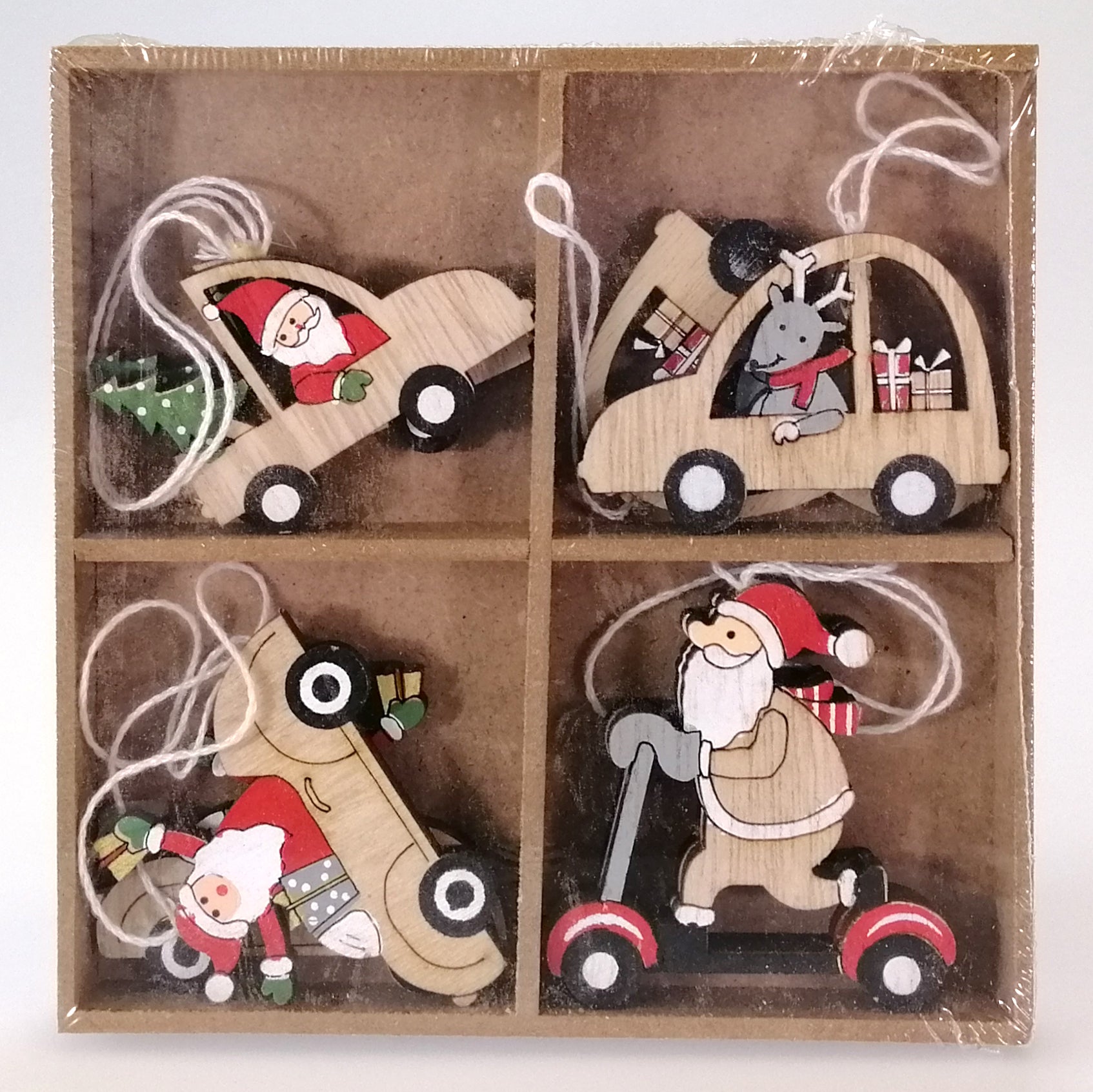 Woodcut Christmas Vehicle Ornaments - 8 Piece