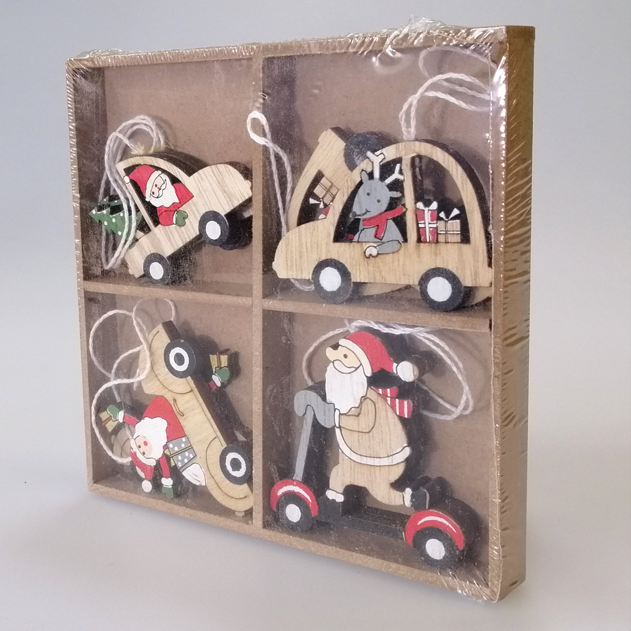 Woodcut Christmas Vehicle Ornaments - 8 Piece