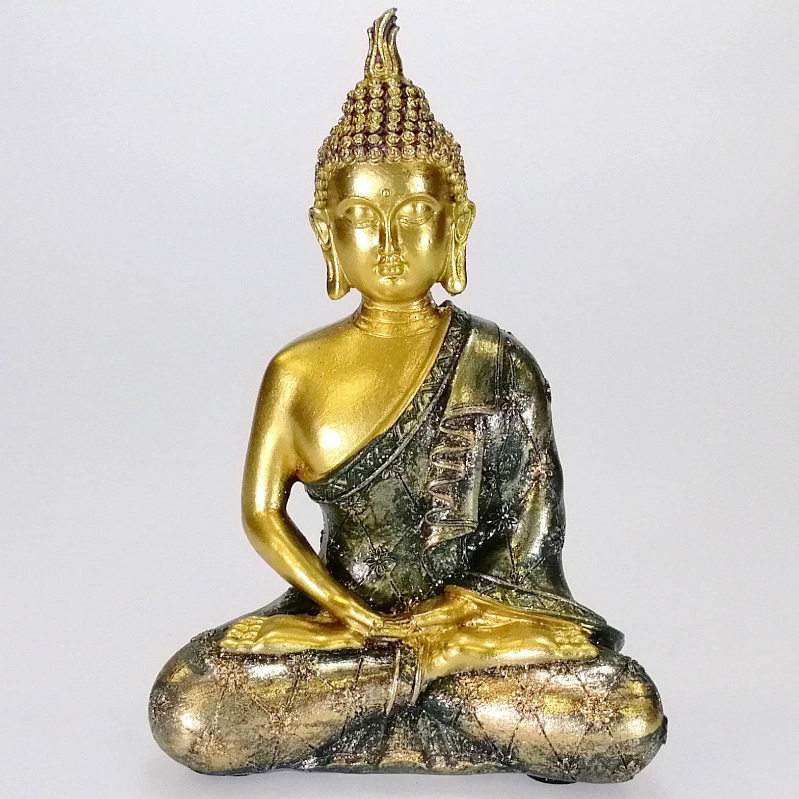 Buddha Figure - Painted Green and Gold - 18cm