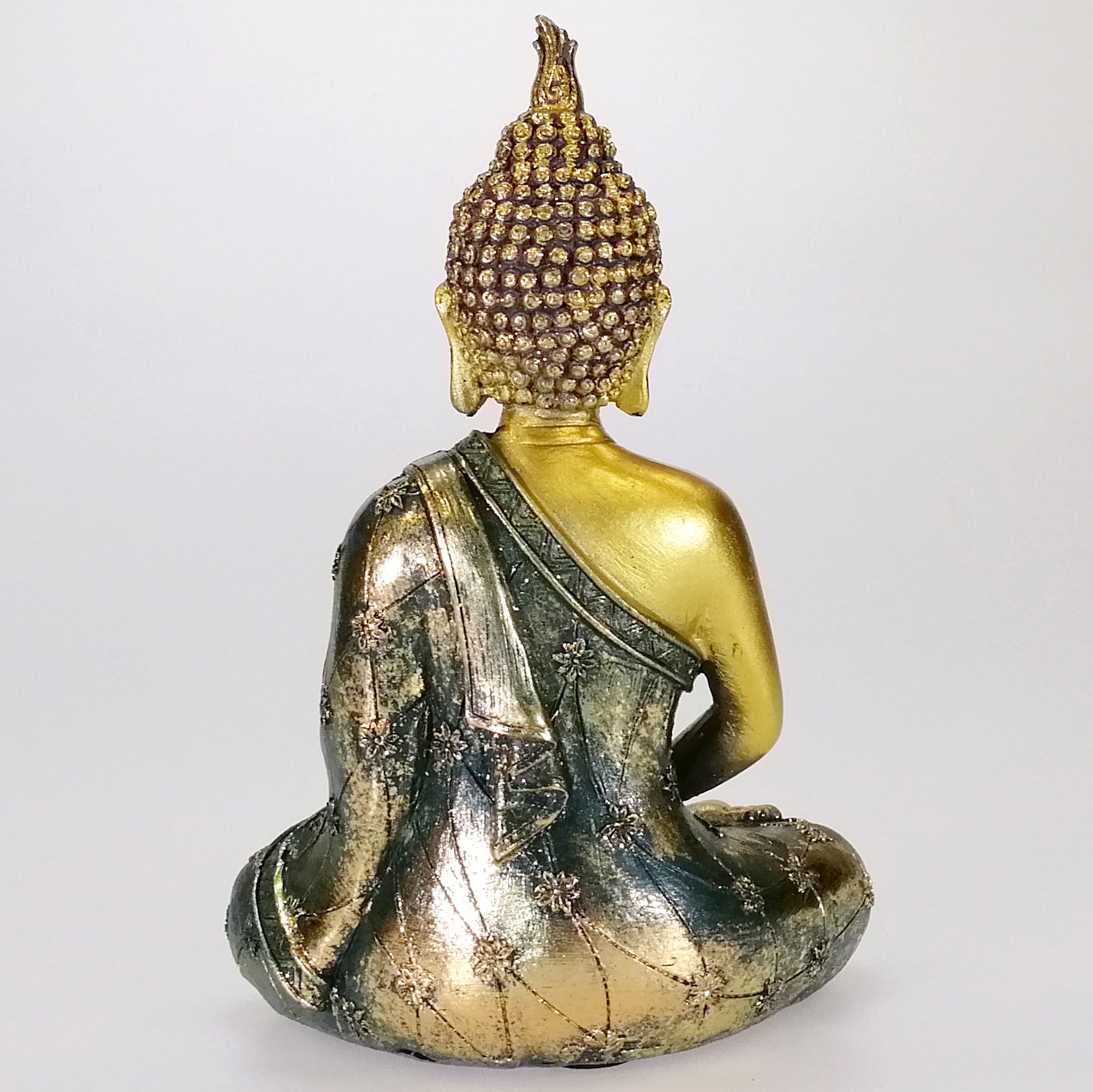 Buddha Figure - Painted Green and Gold - 18cm