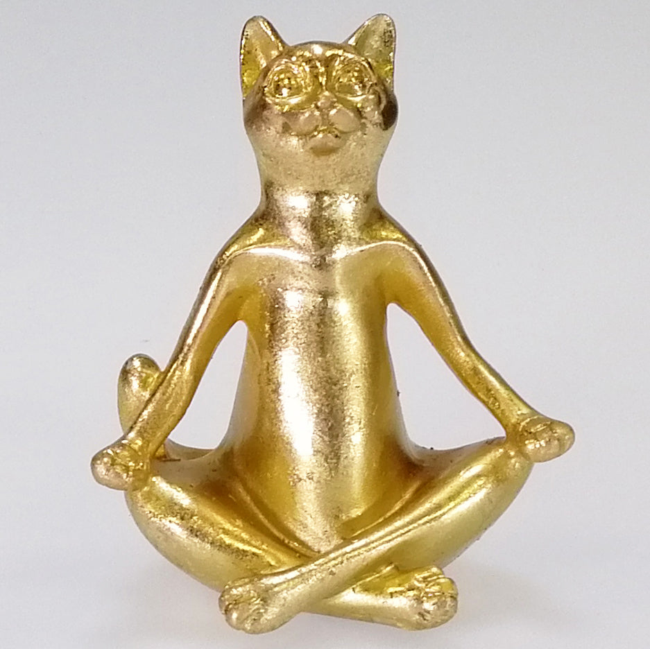 Painted Gold Yoga Cat - Crossed Legs