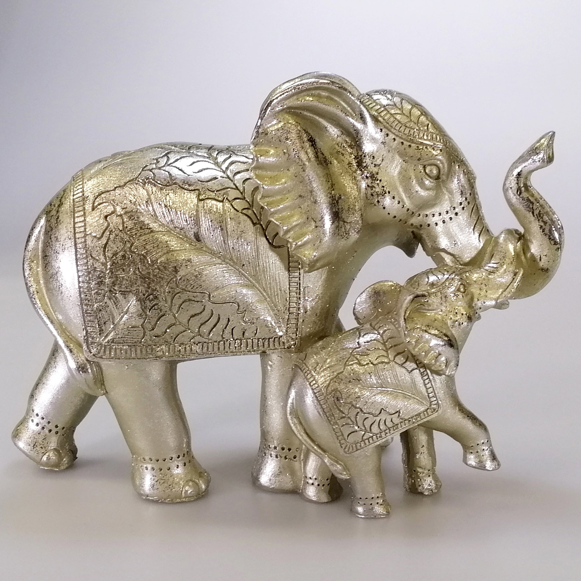 Painted Elephant and Calf Figurine