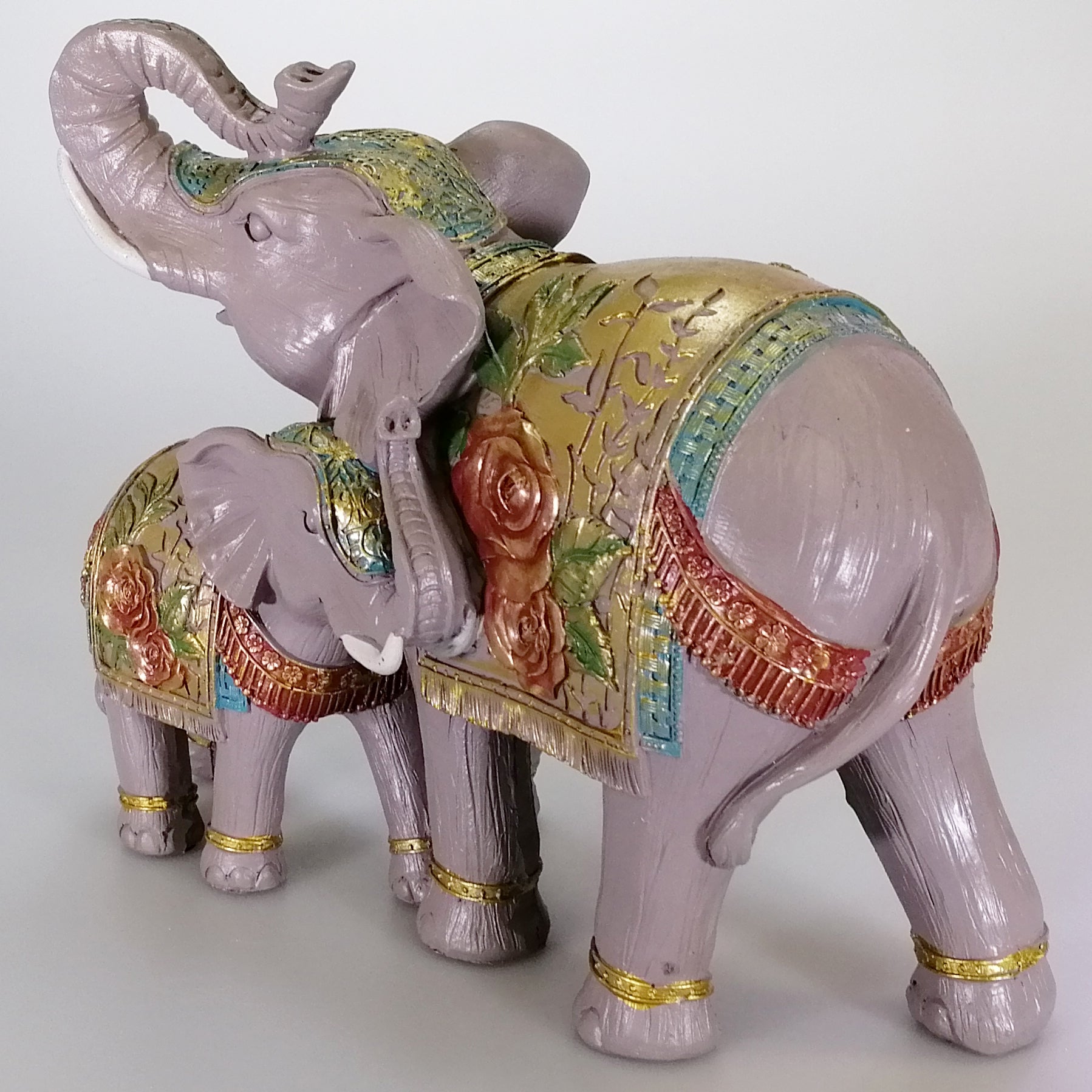 Resin Elephant & Calf With Floral Blankets