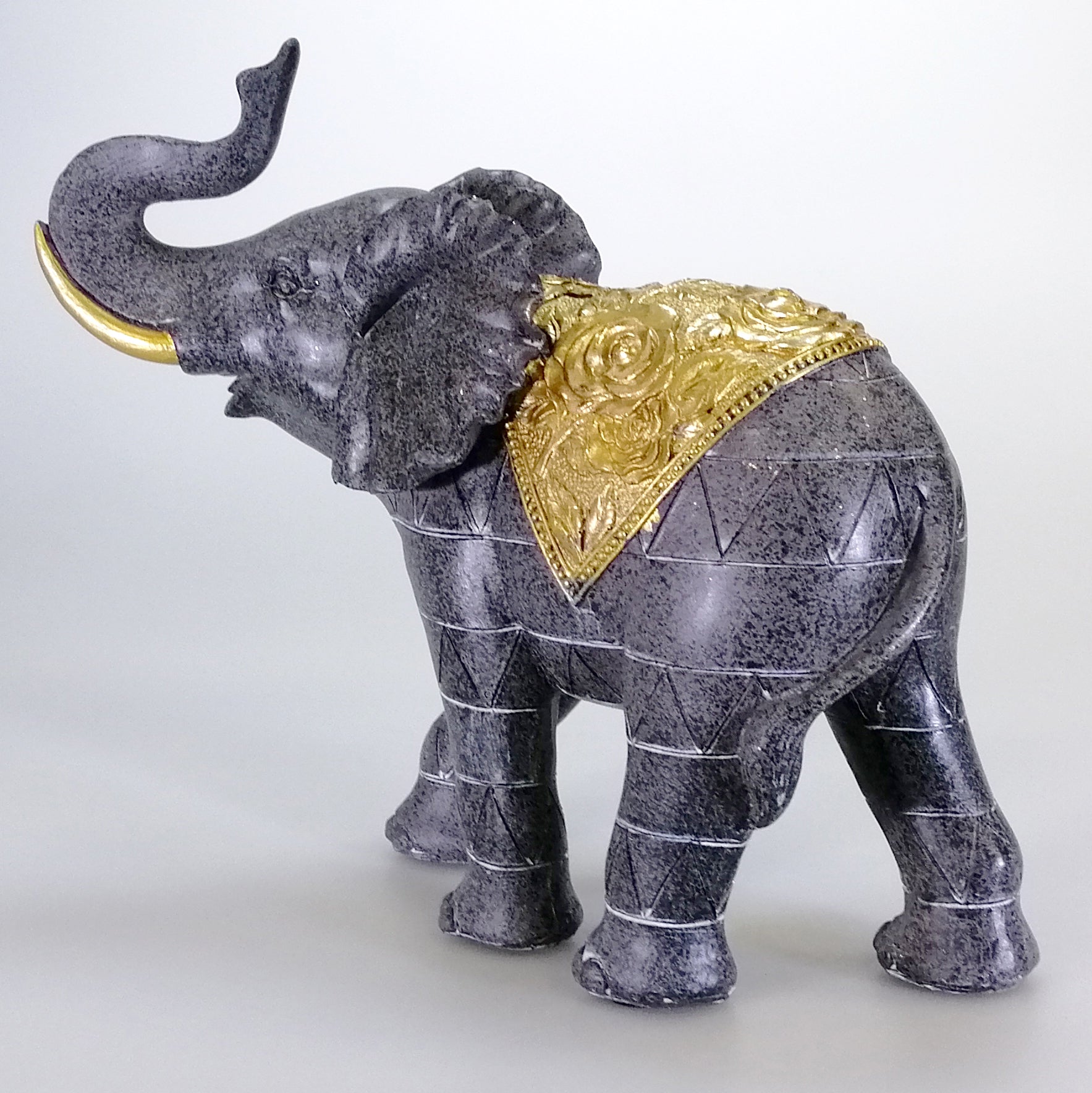 Elephant with Gold Painted Blanket - 23cm