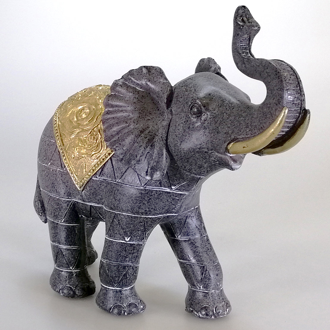 Elephant with Gold Painted Blanket - 21cm