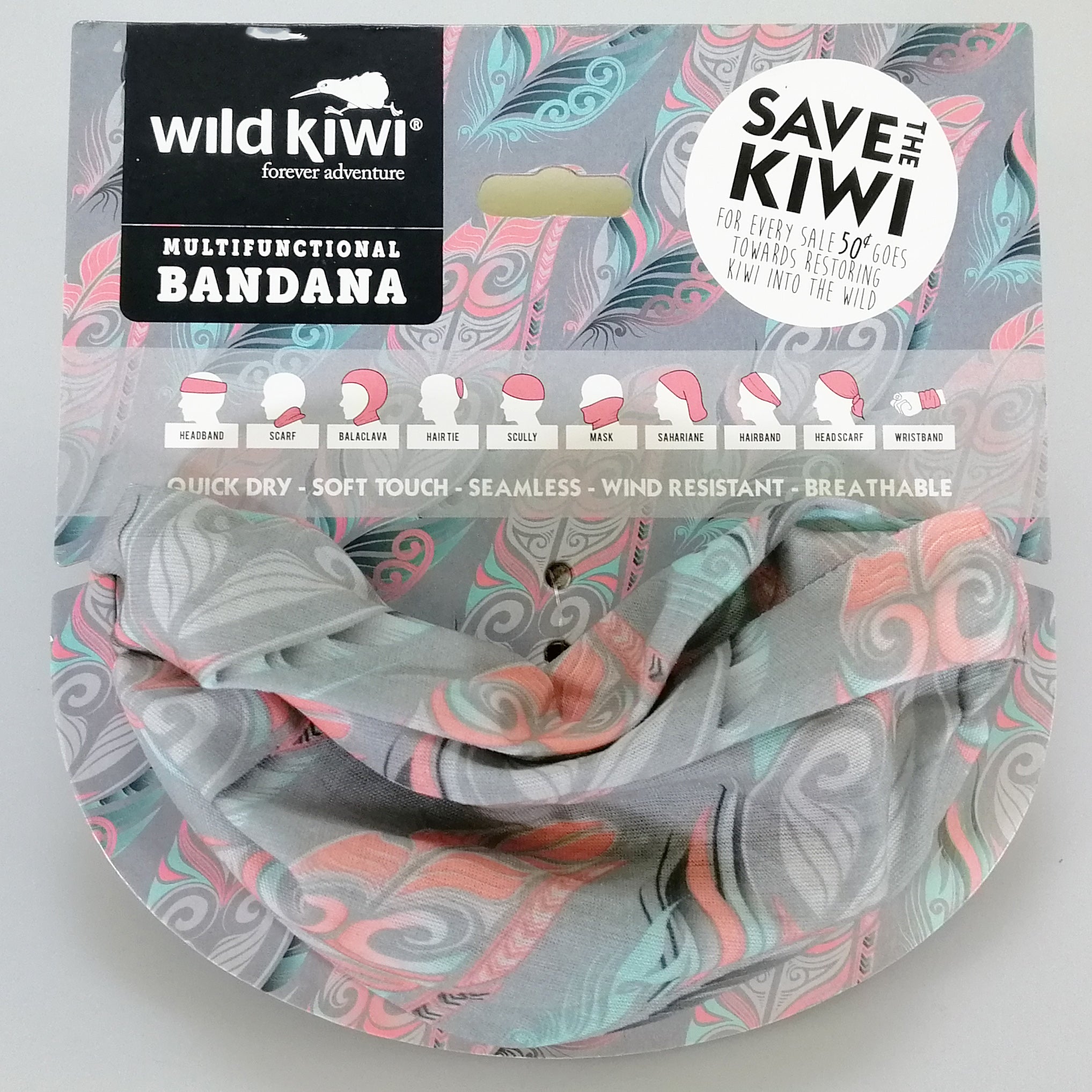 Wild Kiwi Multi-Use Bandana - Feather