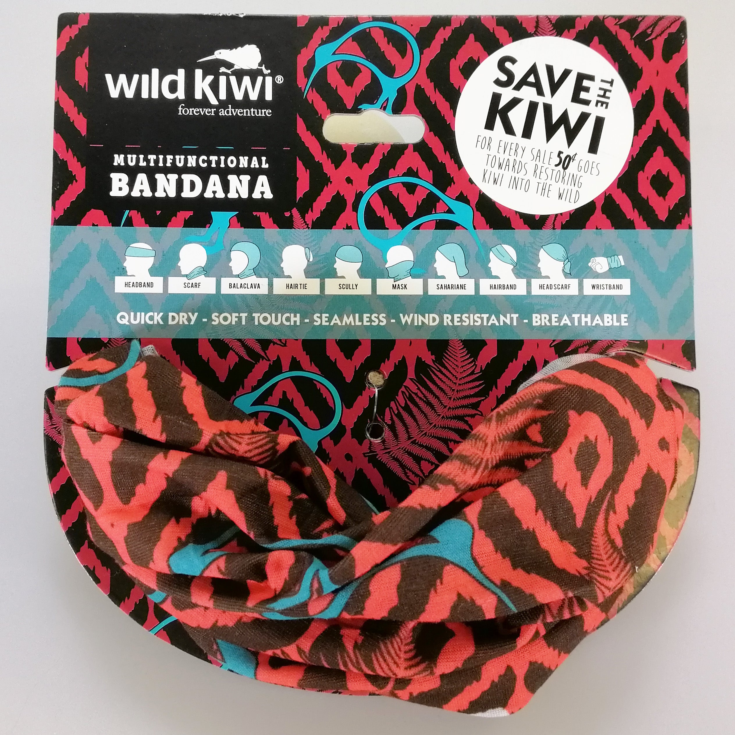 Wild Kiwi Multi-Use Bandana - Kiwi & Ferns