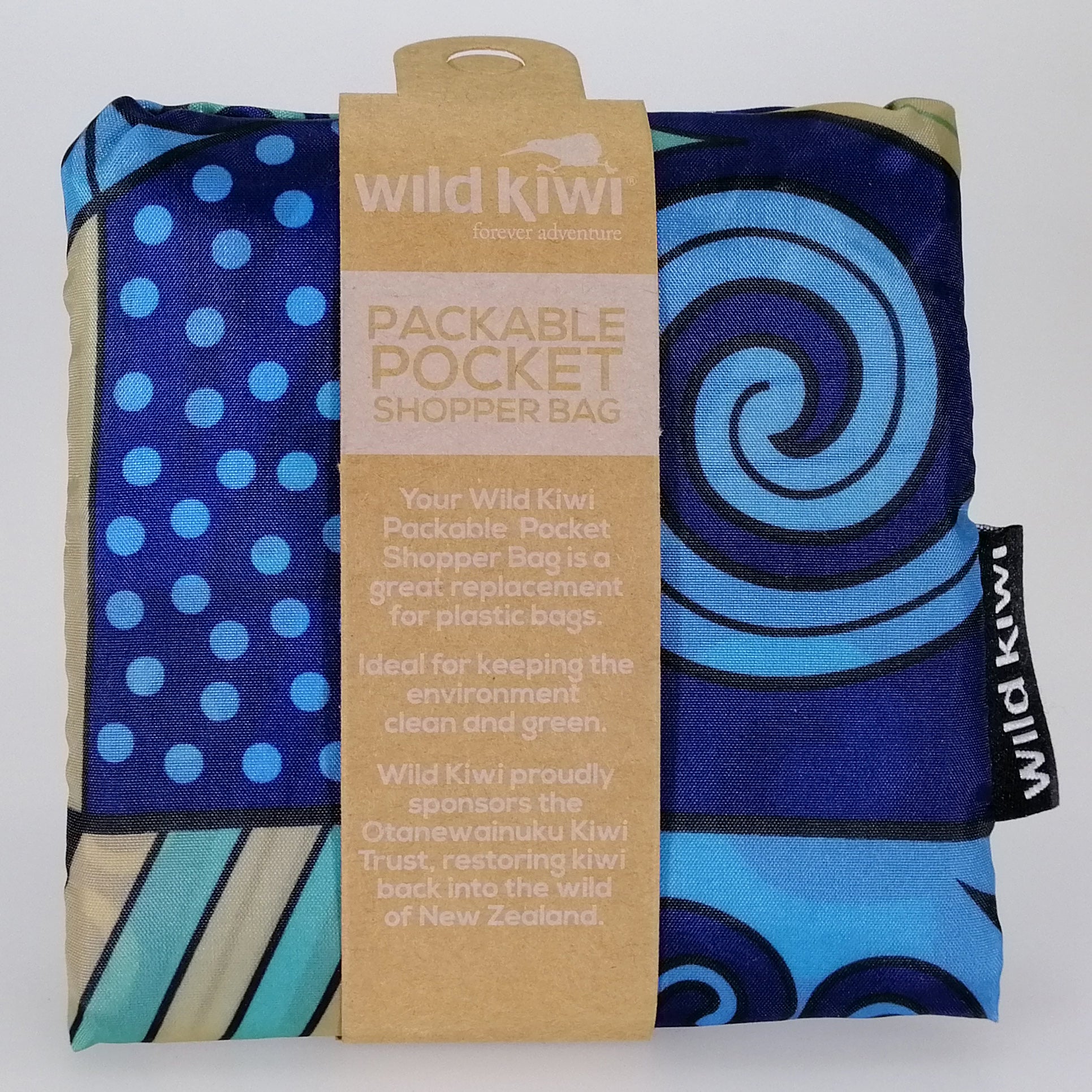 Wild Kiwi Packable Pocket Shopping Bag - Koru