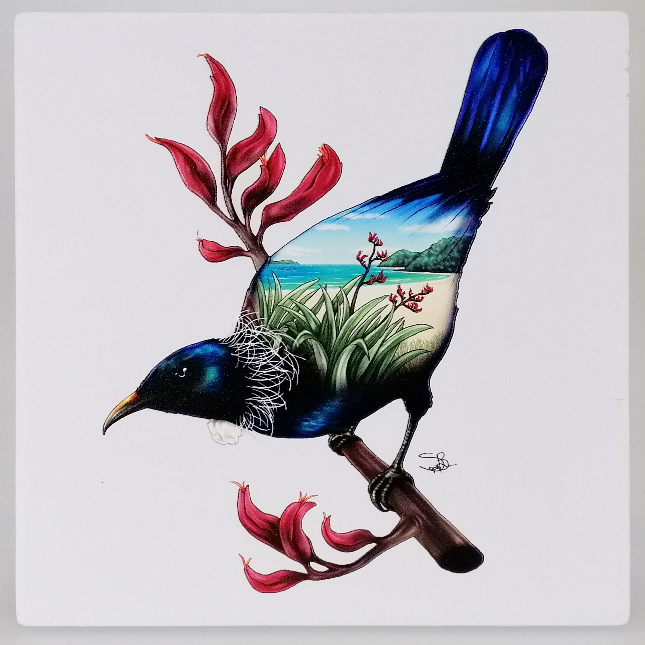 Sophie Blokker - Tui on White Ceramic Tile Hanging