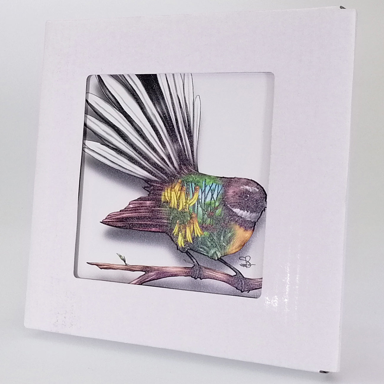 Sophie Blokker - Fantail on White Ceramic Tile Hanging