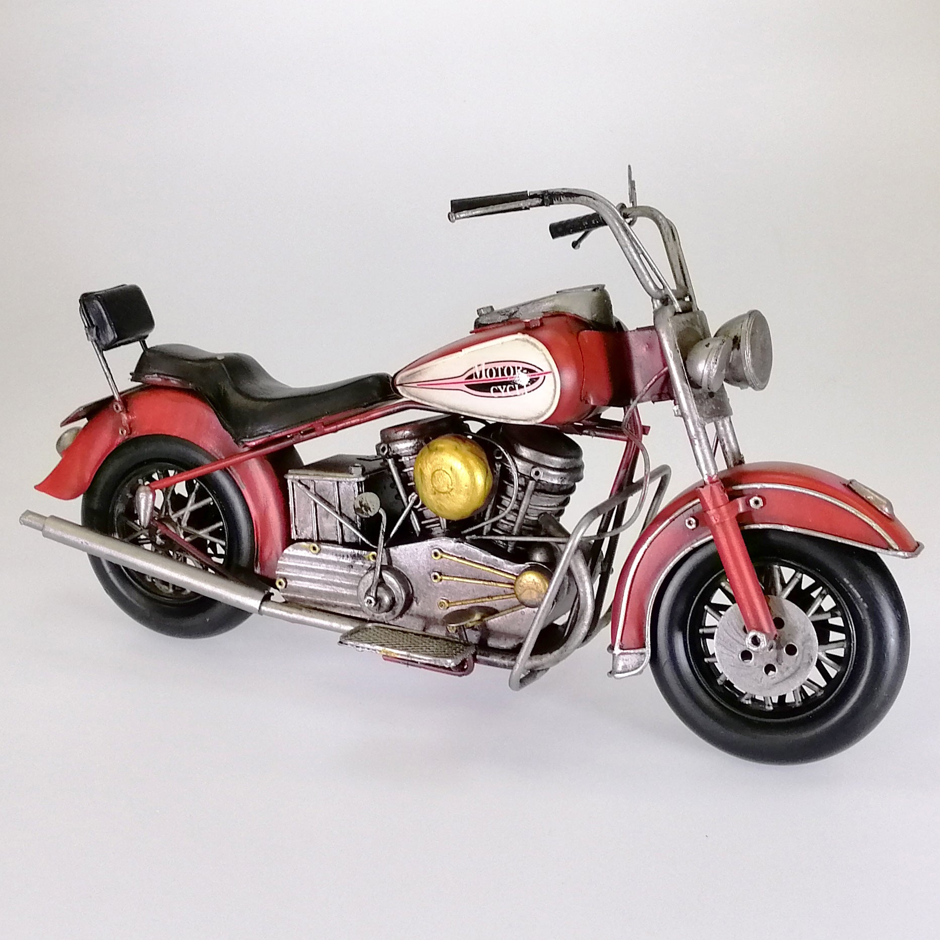 Vintage Red Motorcycle Sculpture - Large