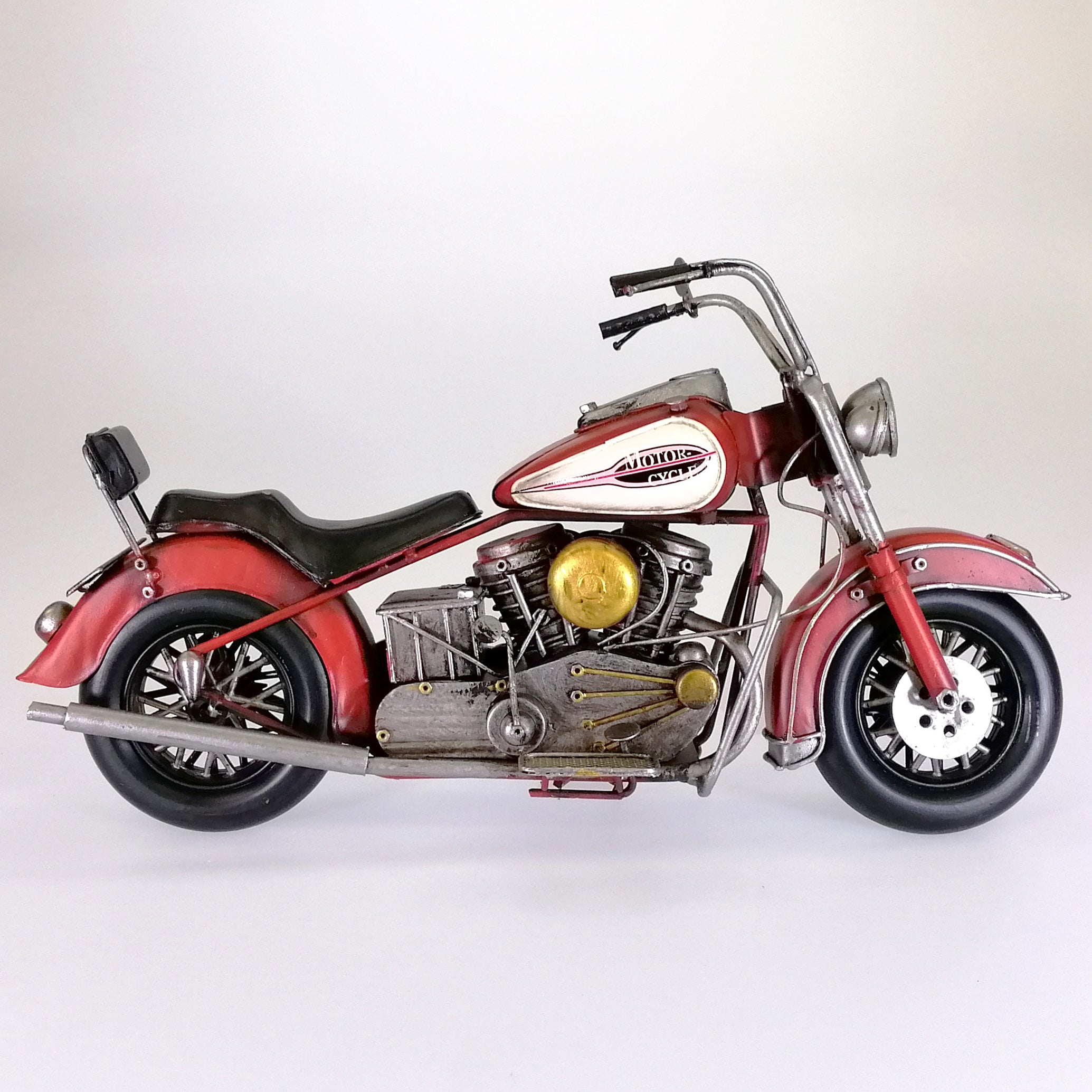 Vintage Red Motorcycle Sculpture - Large