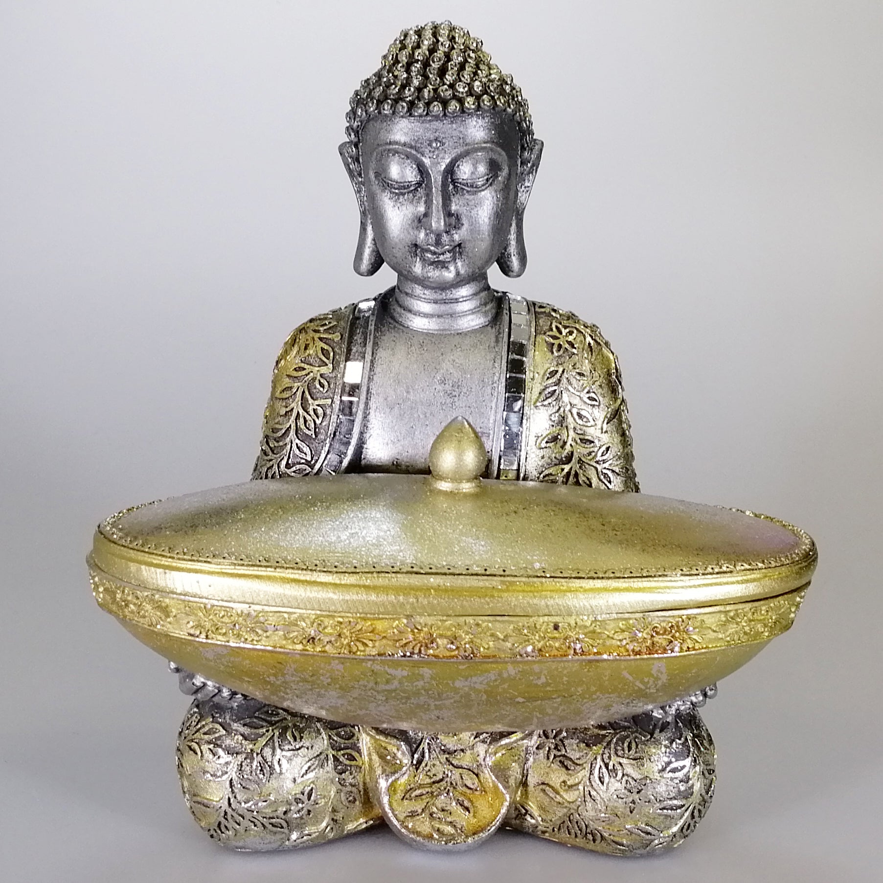 Buddha With Tray - Painted Gold and Silver