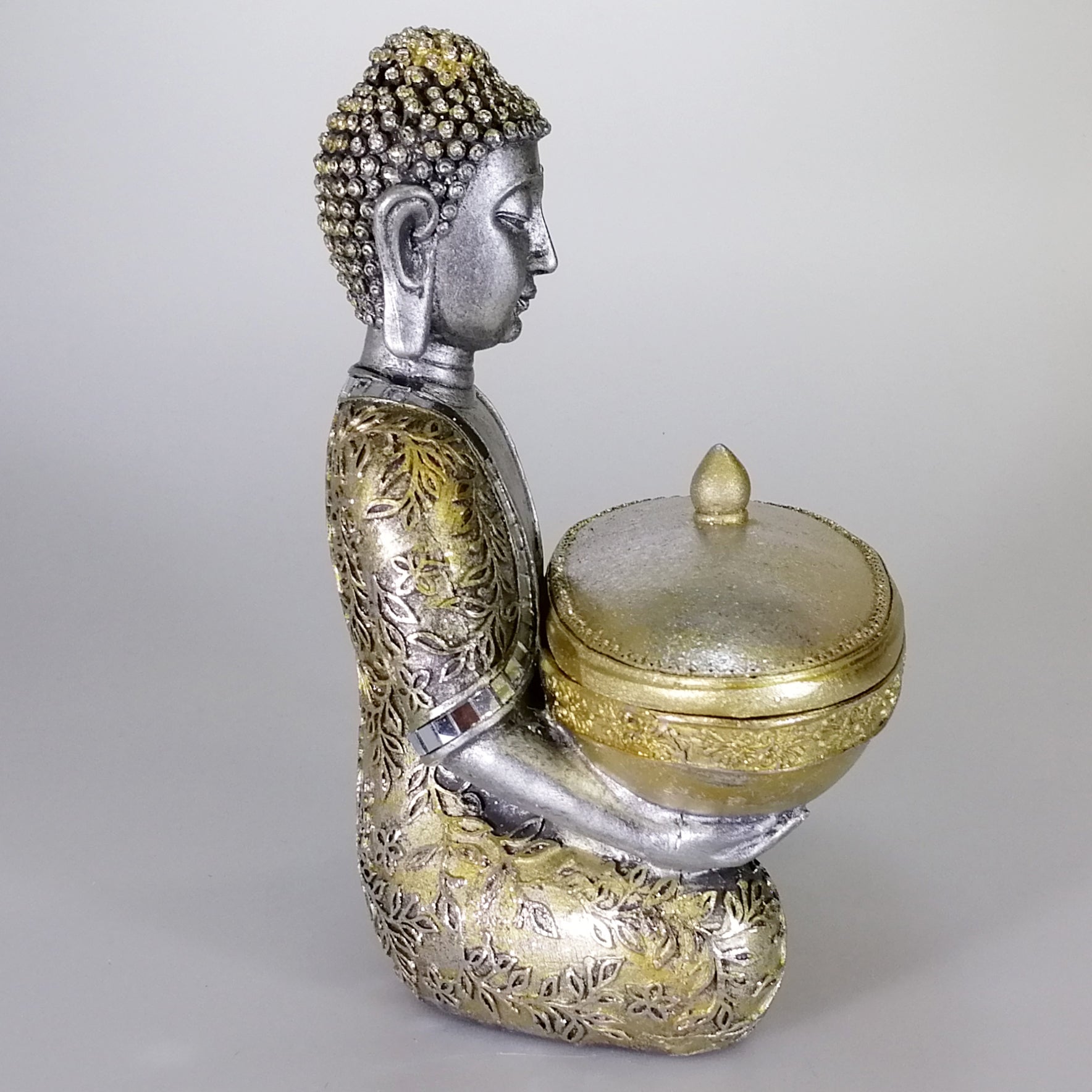 Buddha With Tray - Painted Gold and Silver