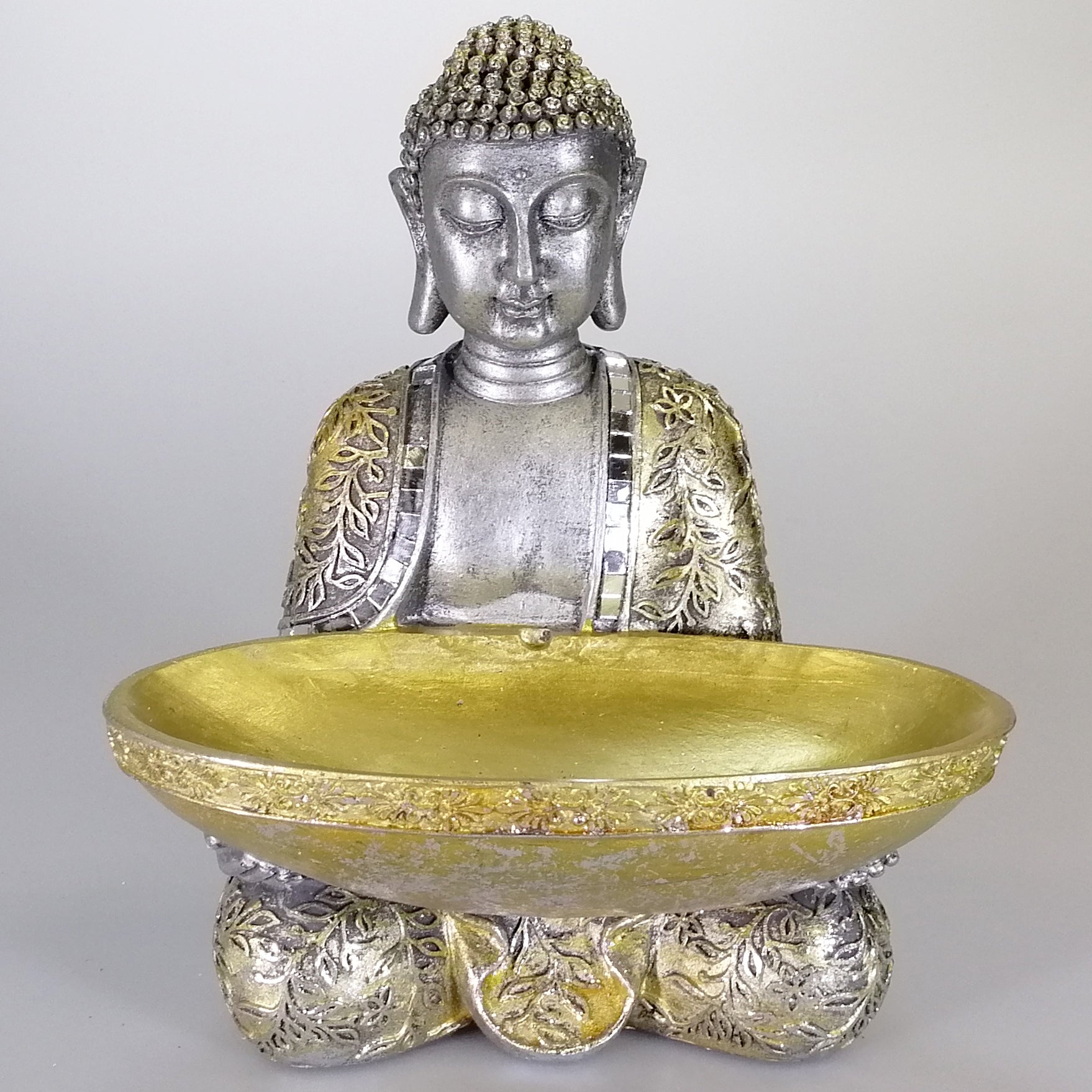 Buddha With Tray - Painted Gold and Silver