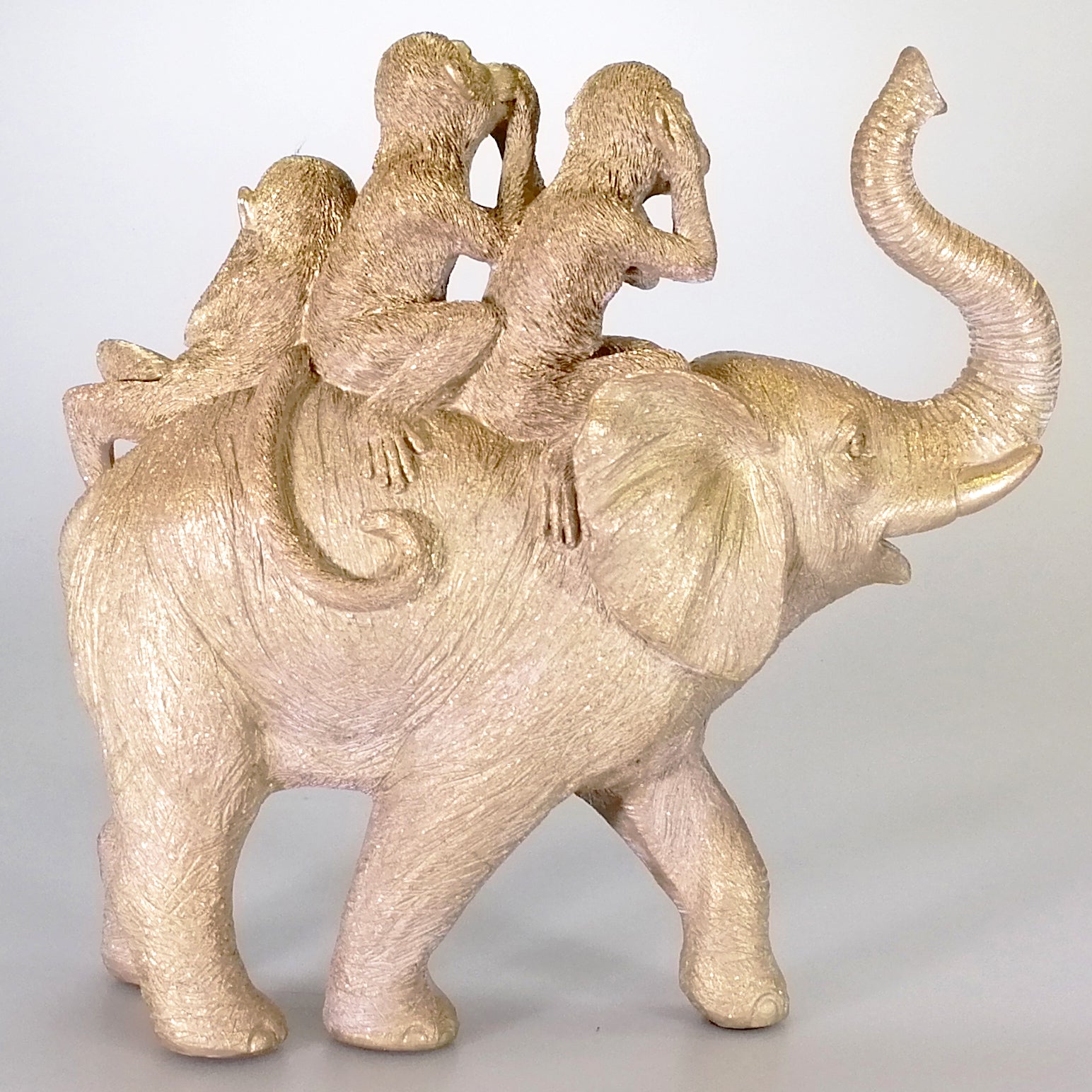 Painted Gold Elephant With monkeys