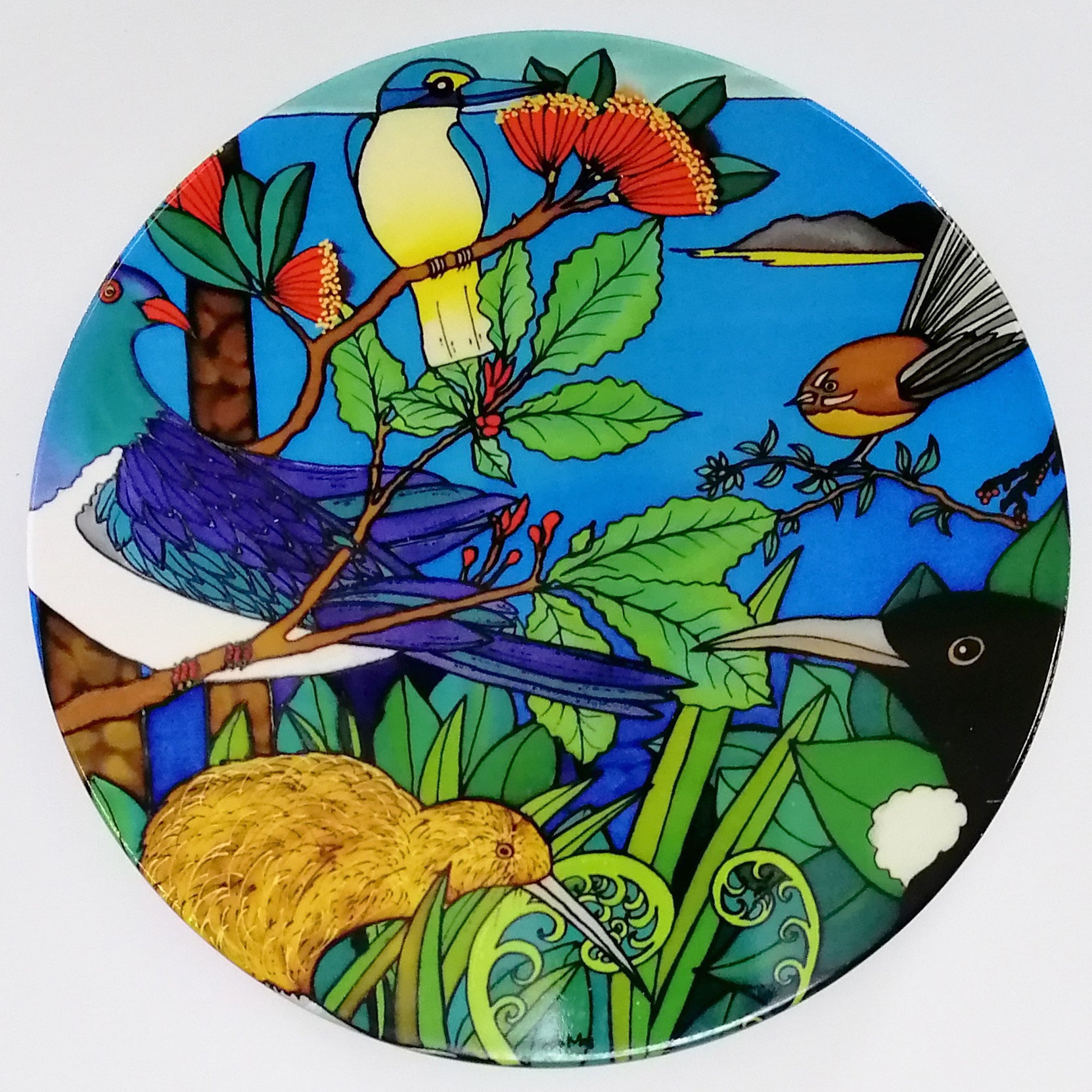 Jo May - Round NZ Birds Ceramic Trivet