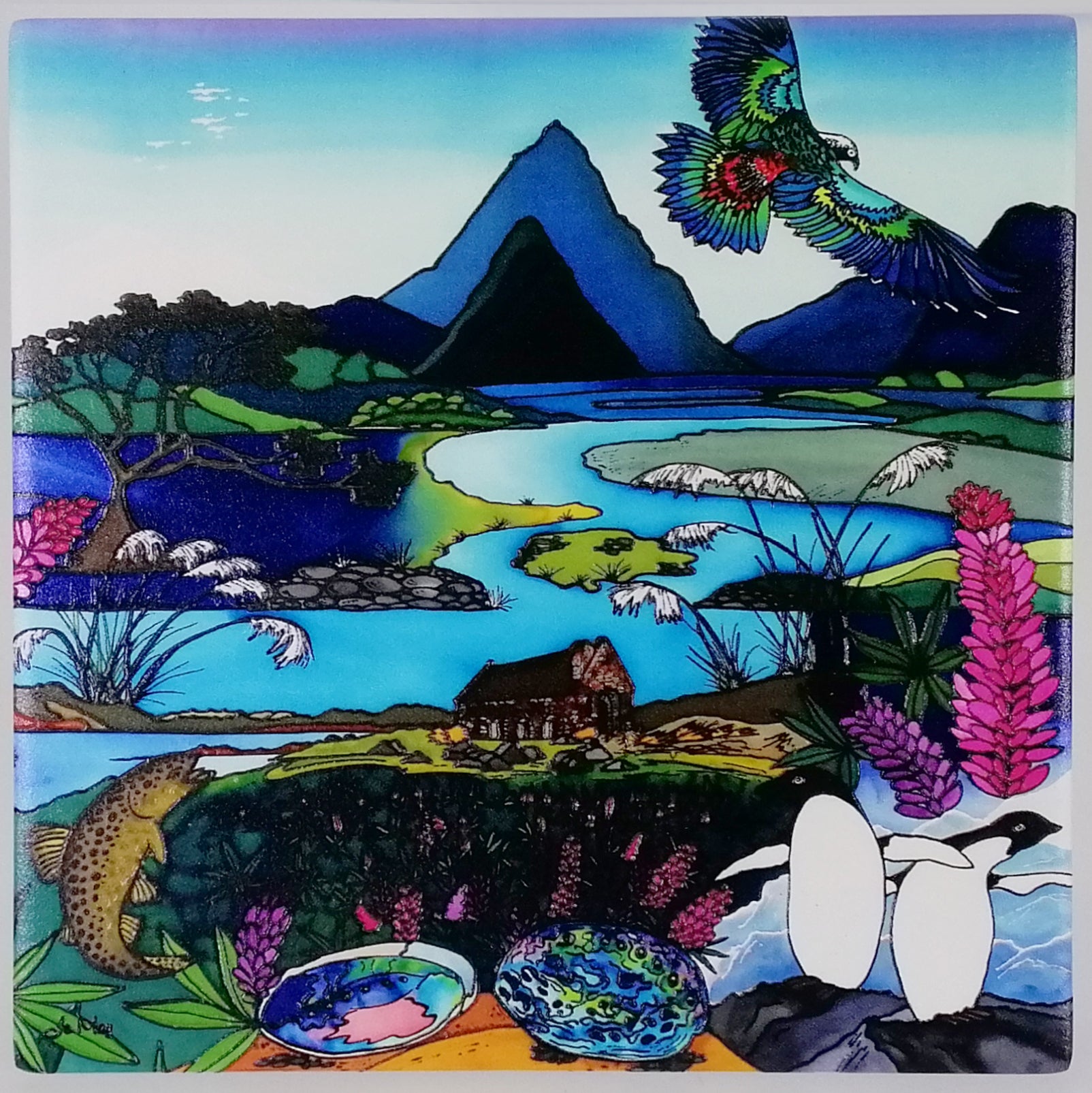 Jo May - South Island Scenery Ceramic Tile Hanging