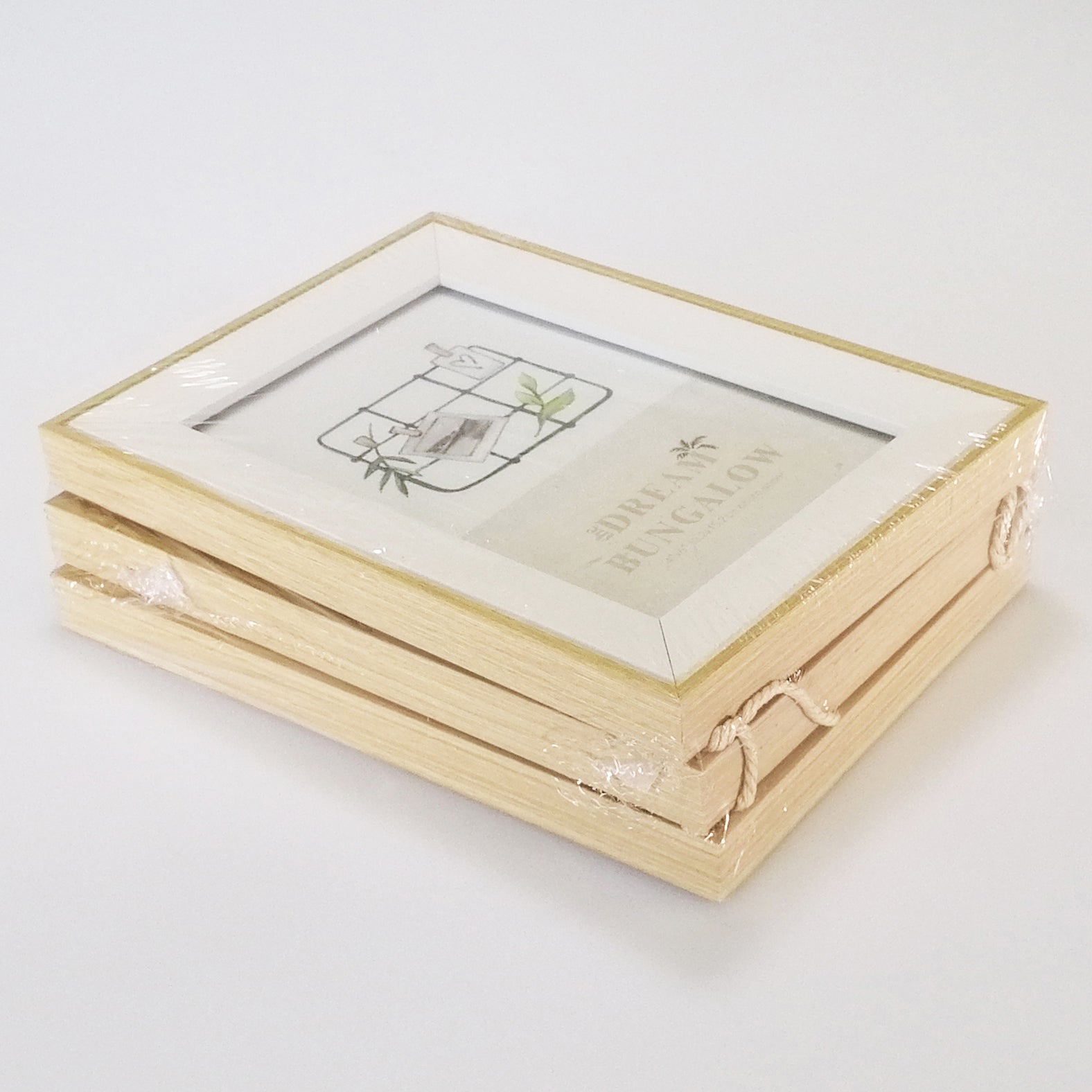 Hanging Photo Frames - White & Beige - Triple Vertical 4" x 6"