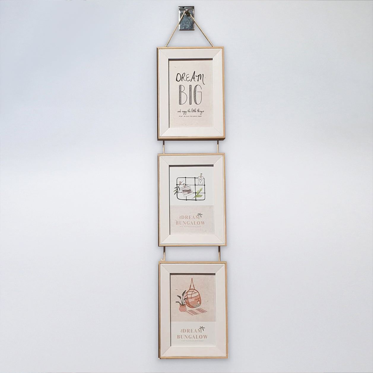 Hanging Photo Frames - White & Beige - Triple Vertical 5" x 7"