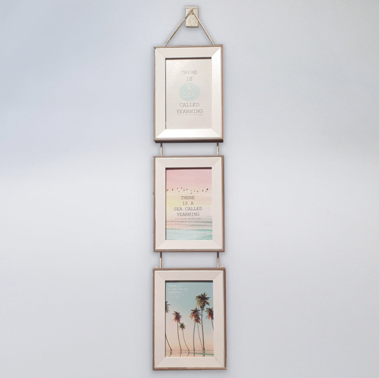 Hanging Photo Frames - White & Brown - Triple Vertical 4" x 6"