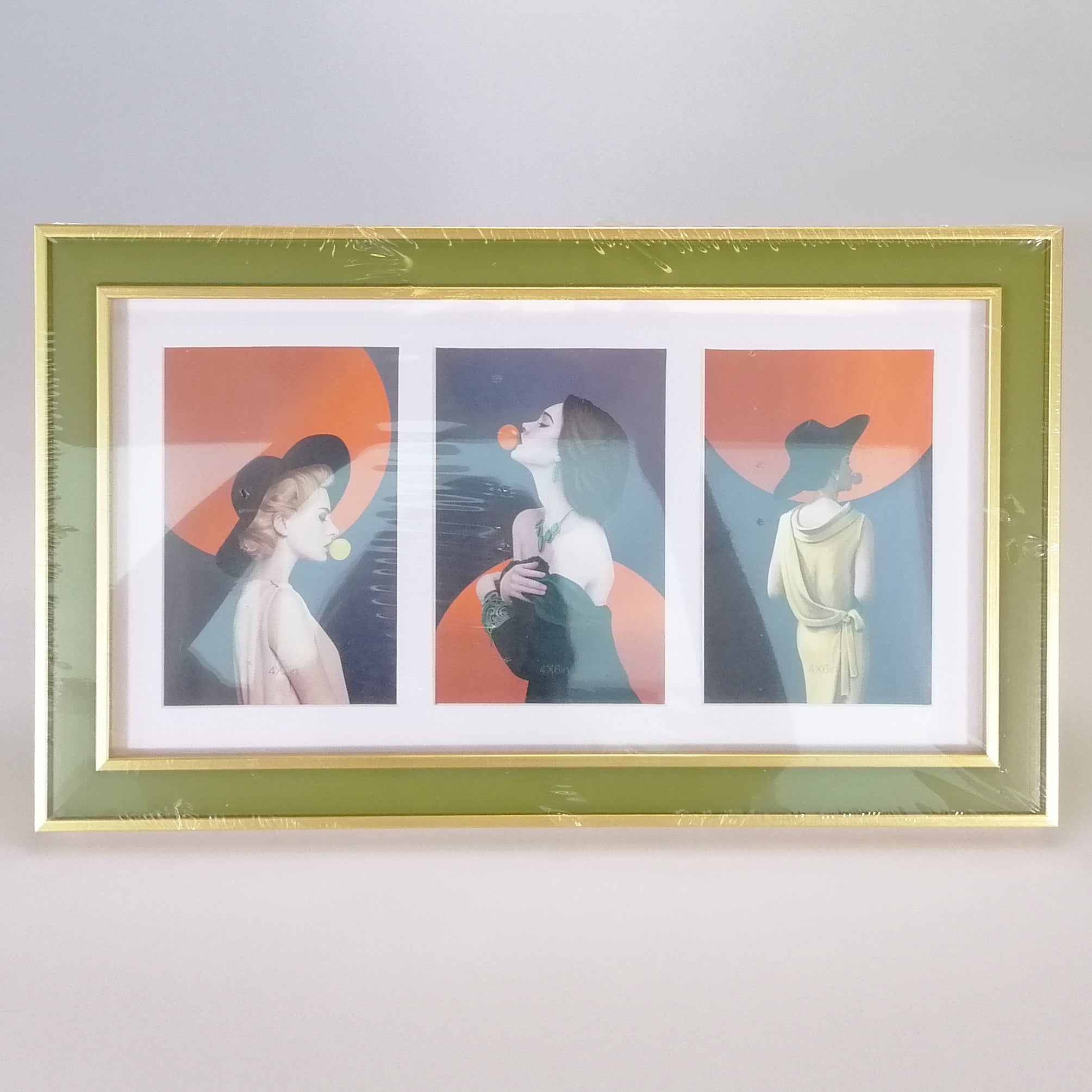 Green & Gold Bevel Triple Photo Frame - 6"x 4"