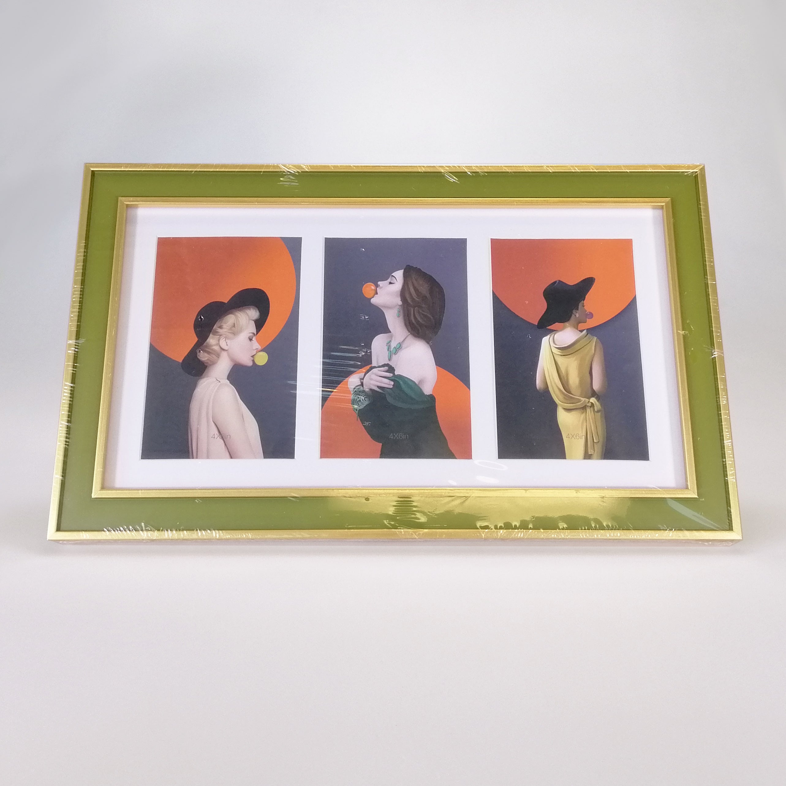 Green & Gold Bevel Triple Photo Frame - 6"x 4"