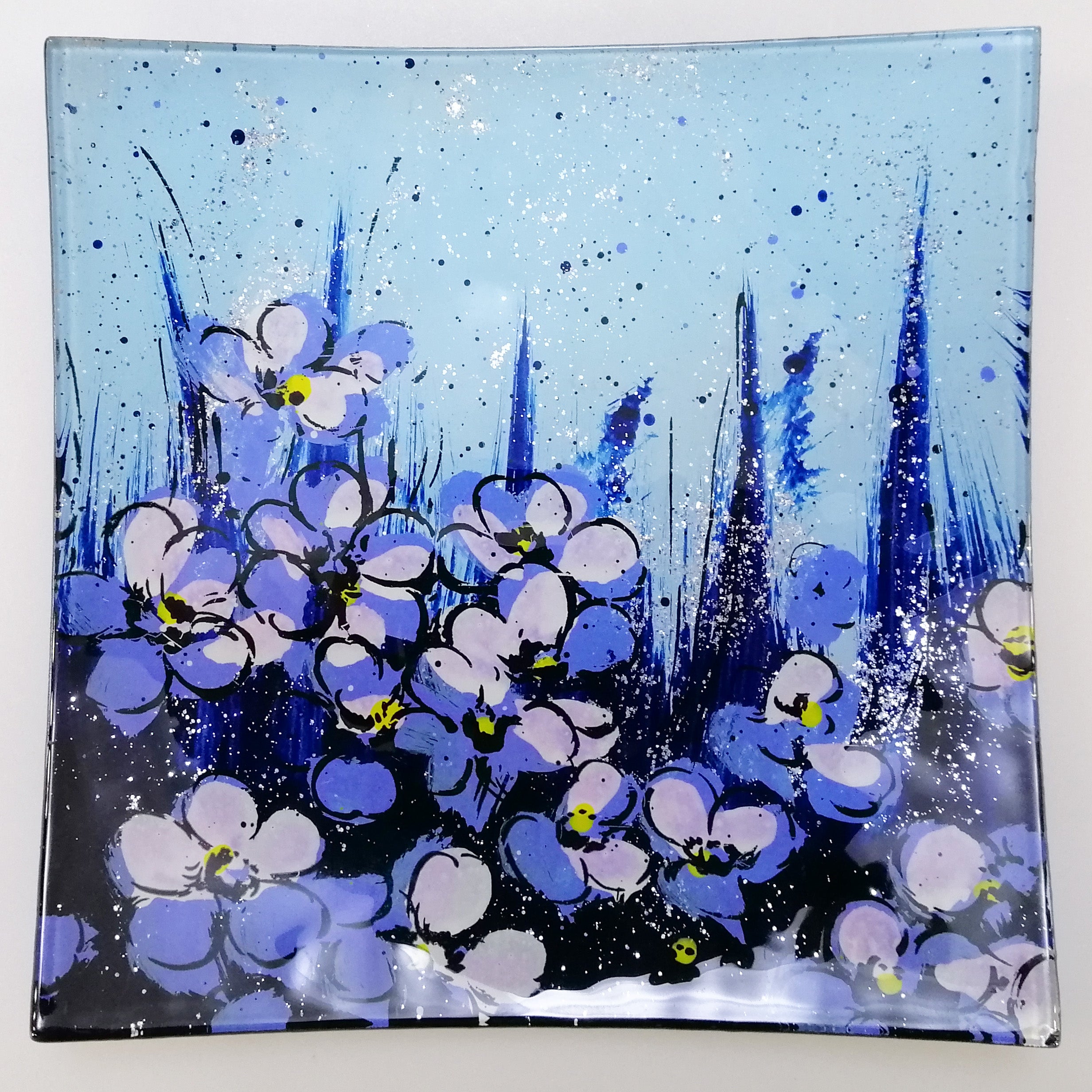 Glass Plate - Small Square - Forget Me Not
