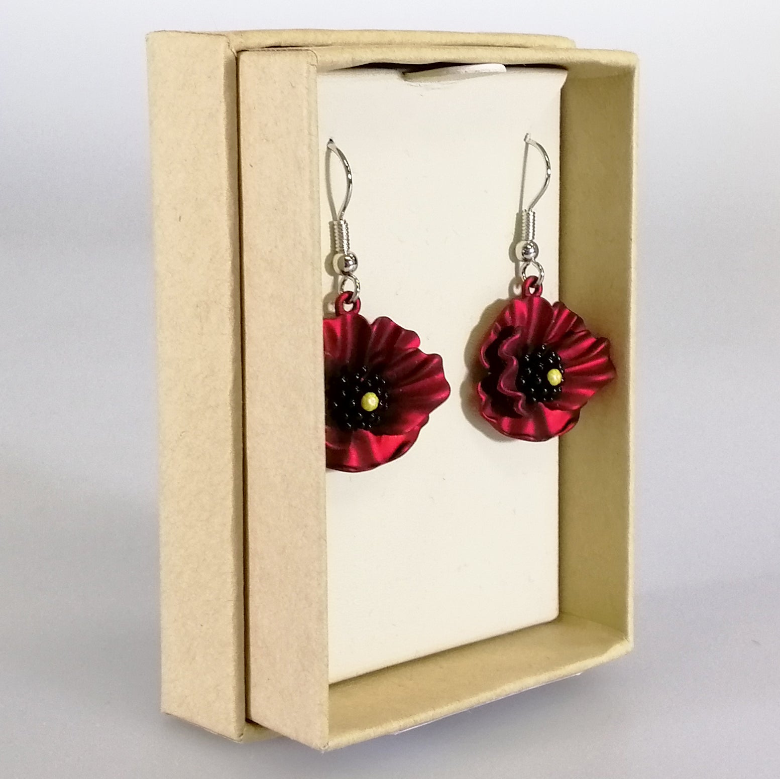 Kiwicraft - Red Poppy Rhodium Earrings