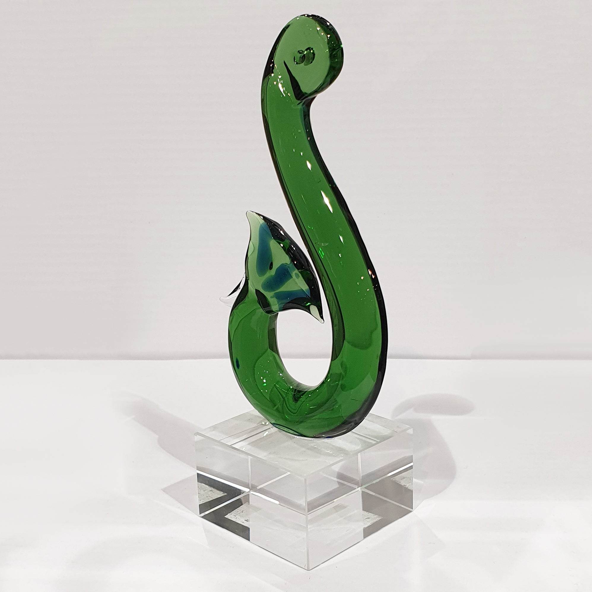 Green Glass Fish Hook Koru Sculpture