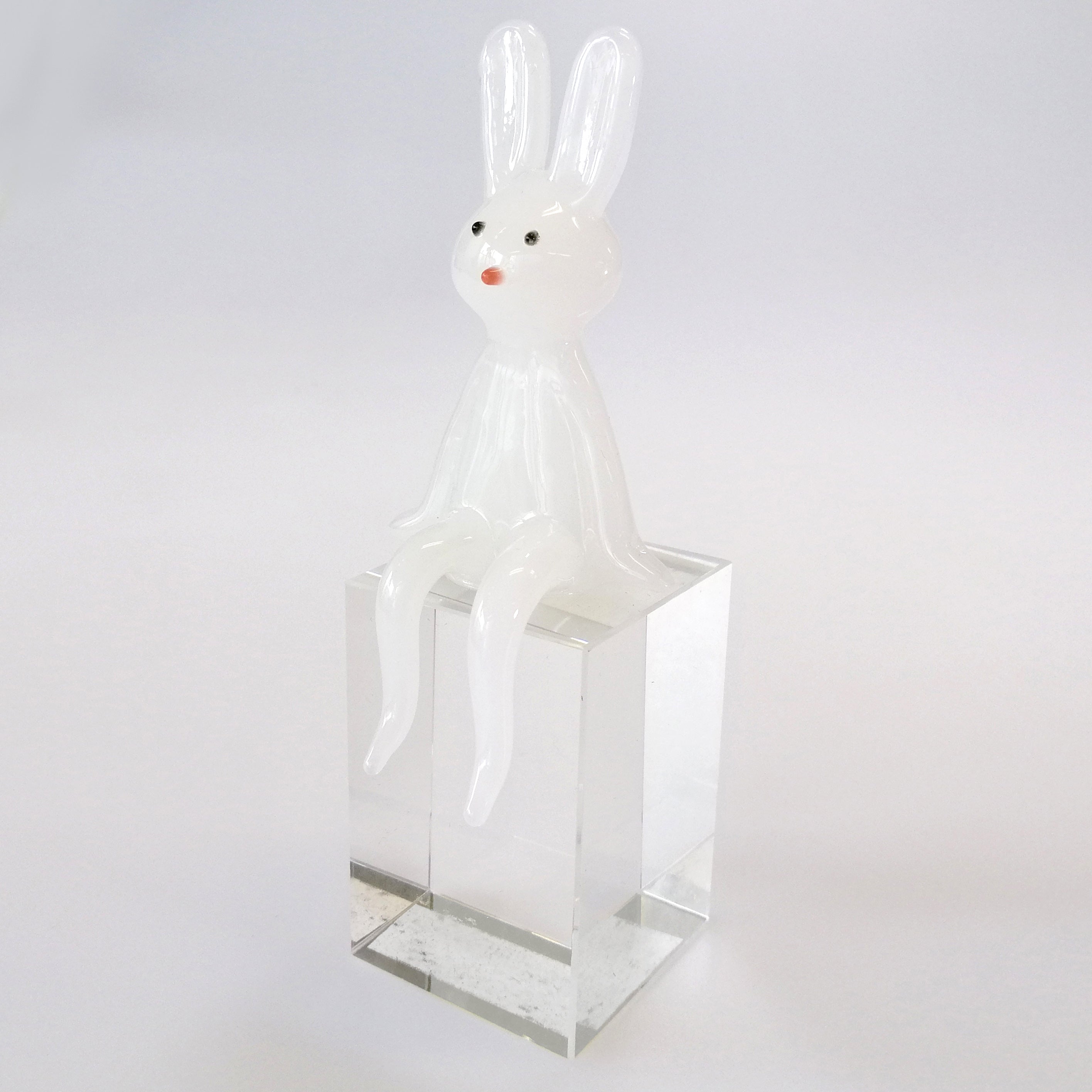 White Glass Sitting Rabbit Figurine