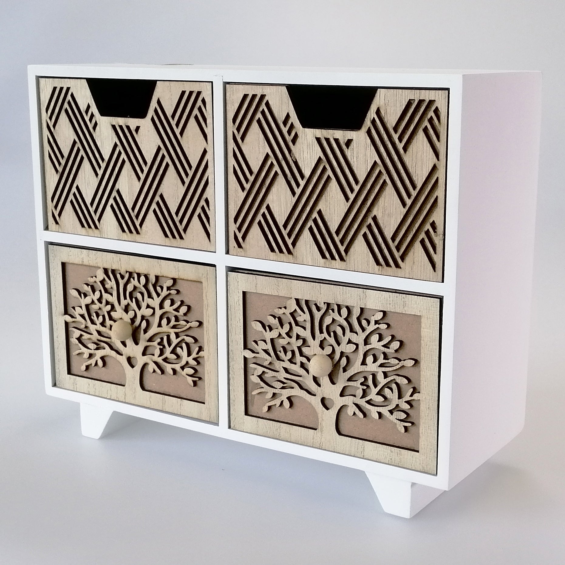 Woodbox - White & Natural Four Drawers Set