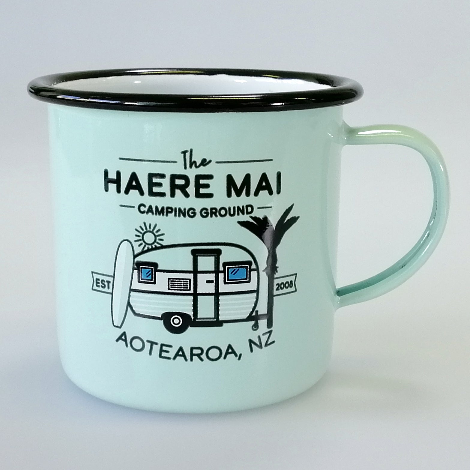 Moana Rd. Enamel Mug - Green Haere Mai