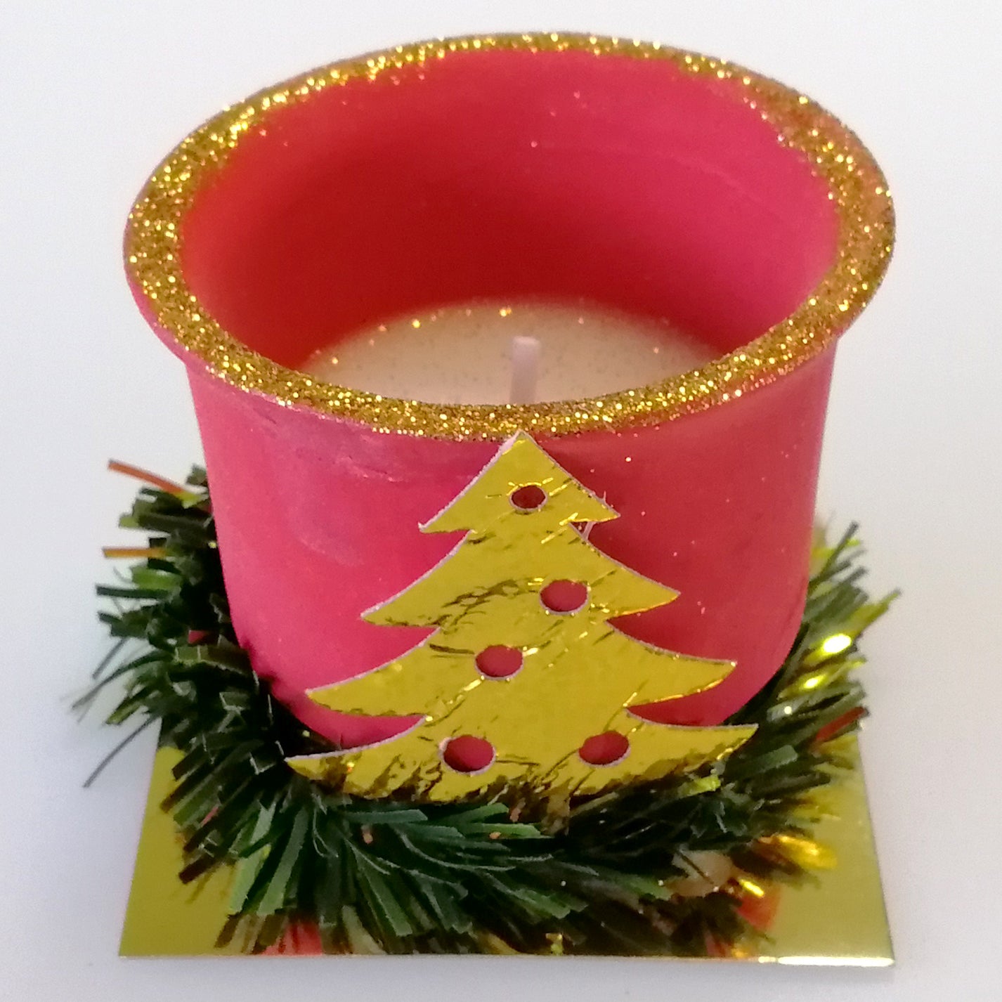 Votive Christmas Candle - Red & Gold