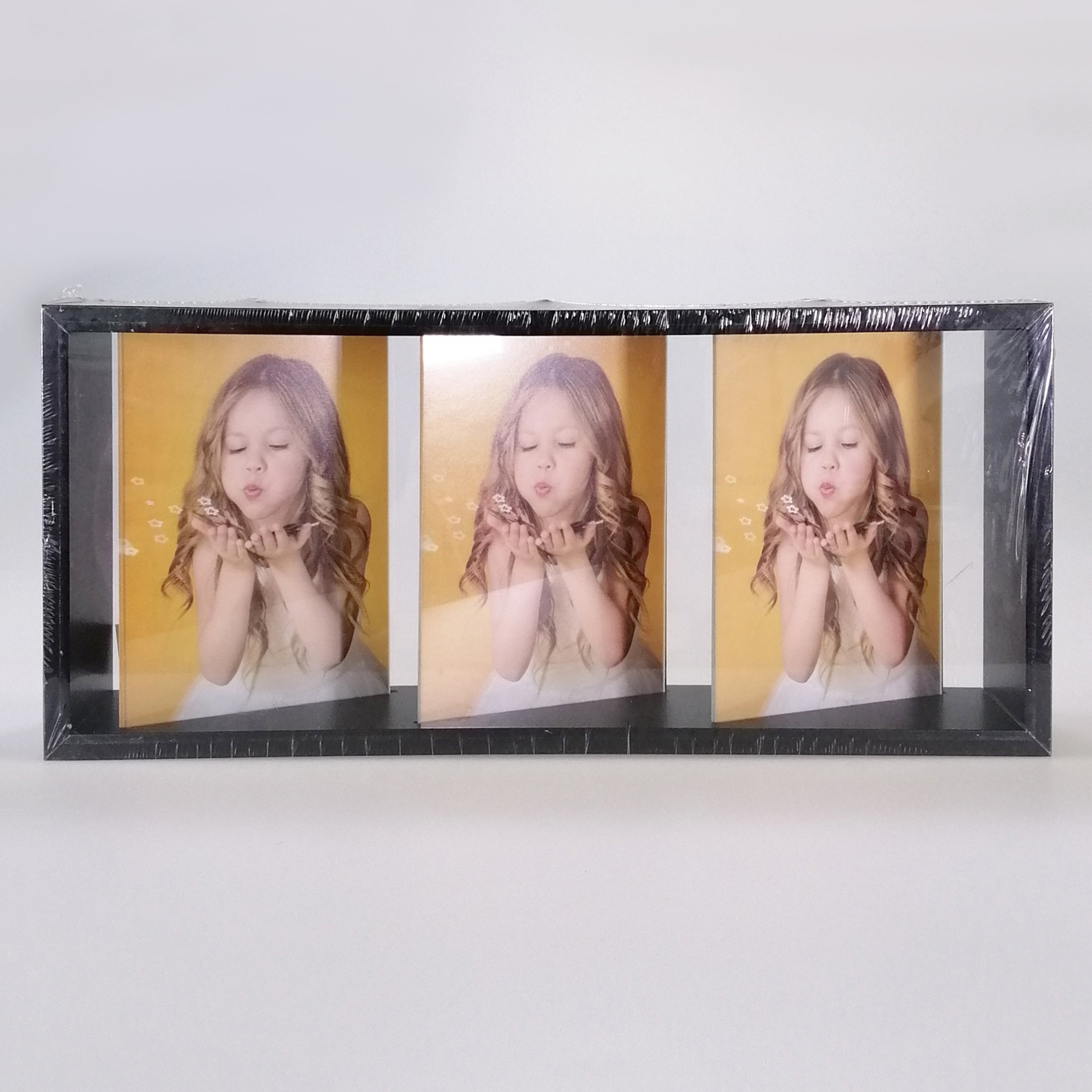 Black Shadow Box Triple Photo Frame - 6"x 4"