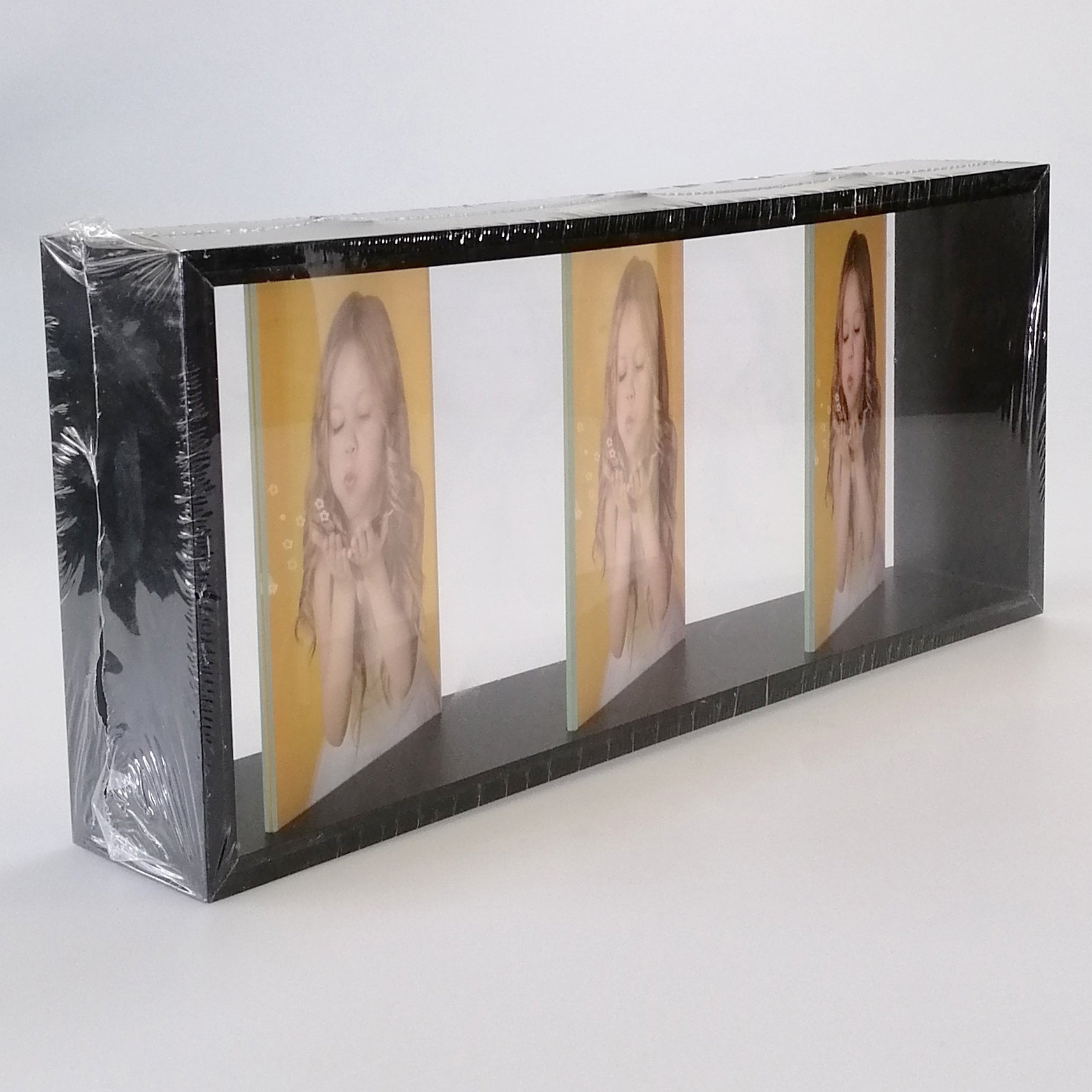 Black Shadow Box Triple Photo Frame - 6"x 4"