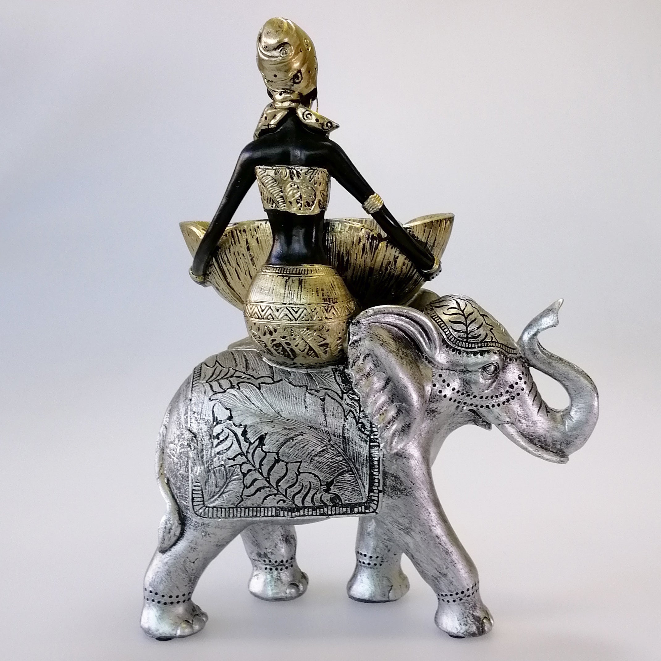 African Stylistic Woman & Elephant With Bowl