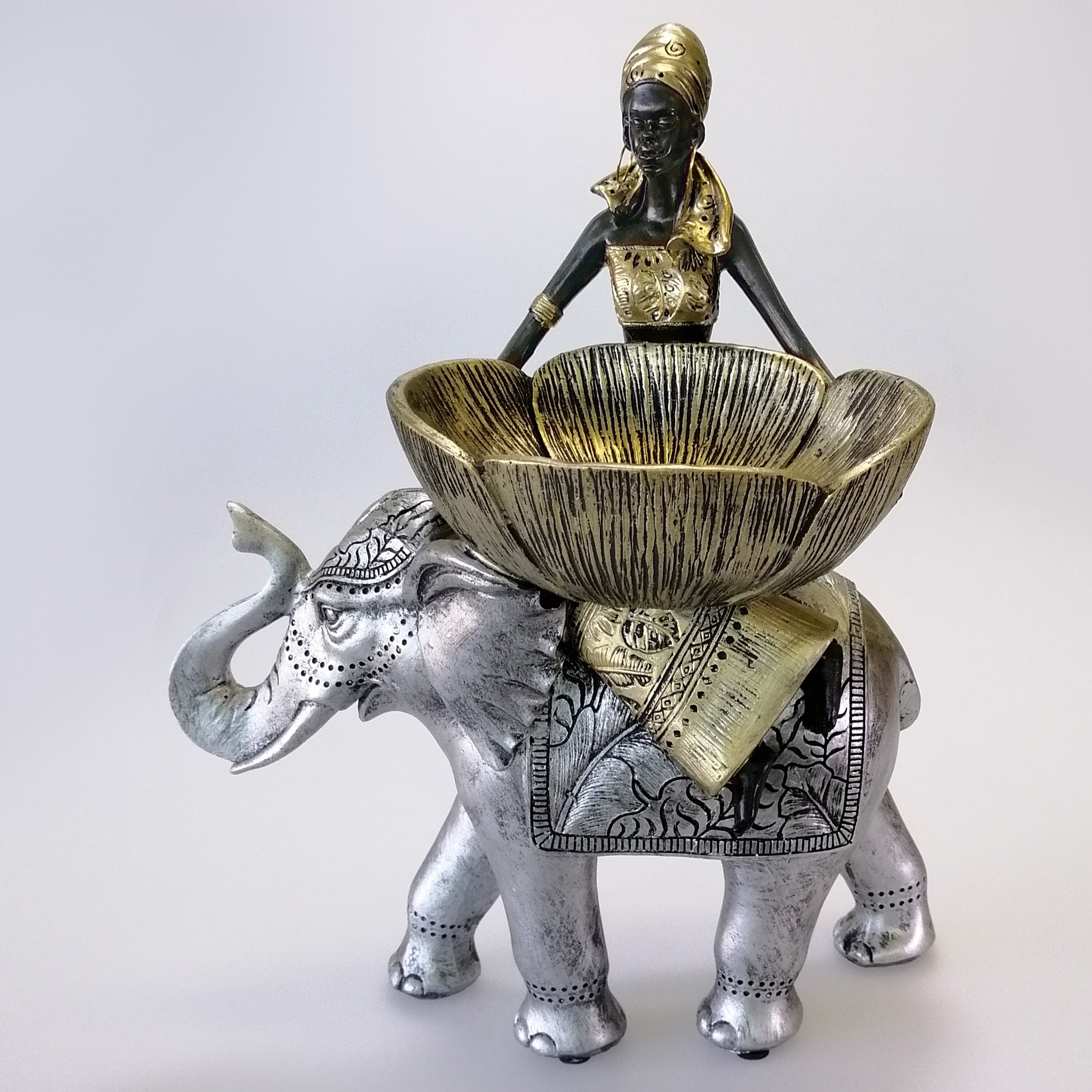 African Stylistic Woman & Elephant With Bowl