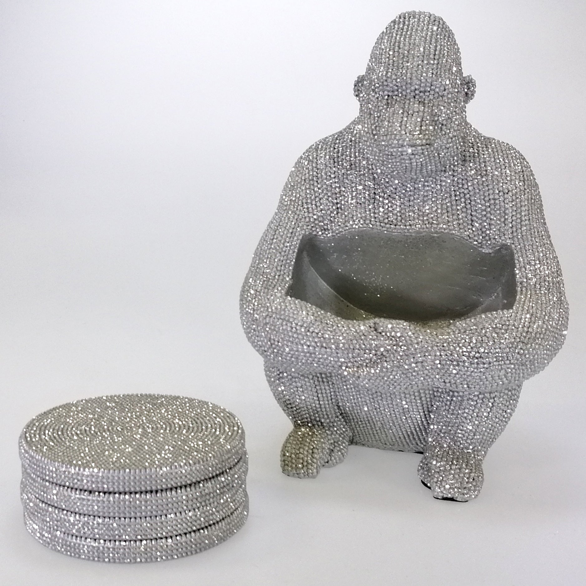 Silver-Look Studded Gorilla & Coasters - Set of 4