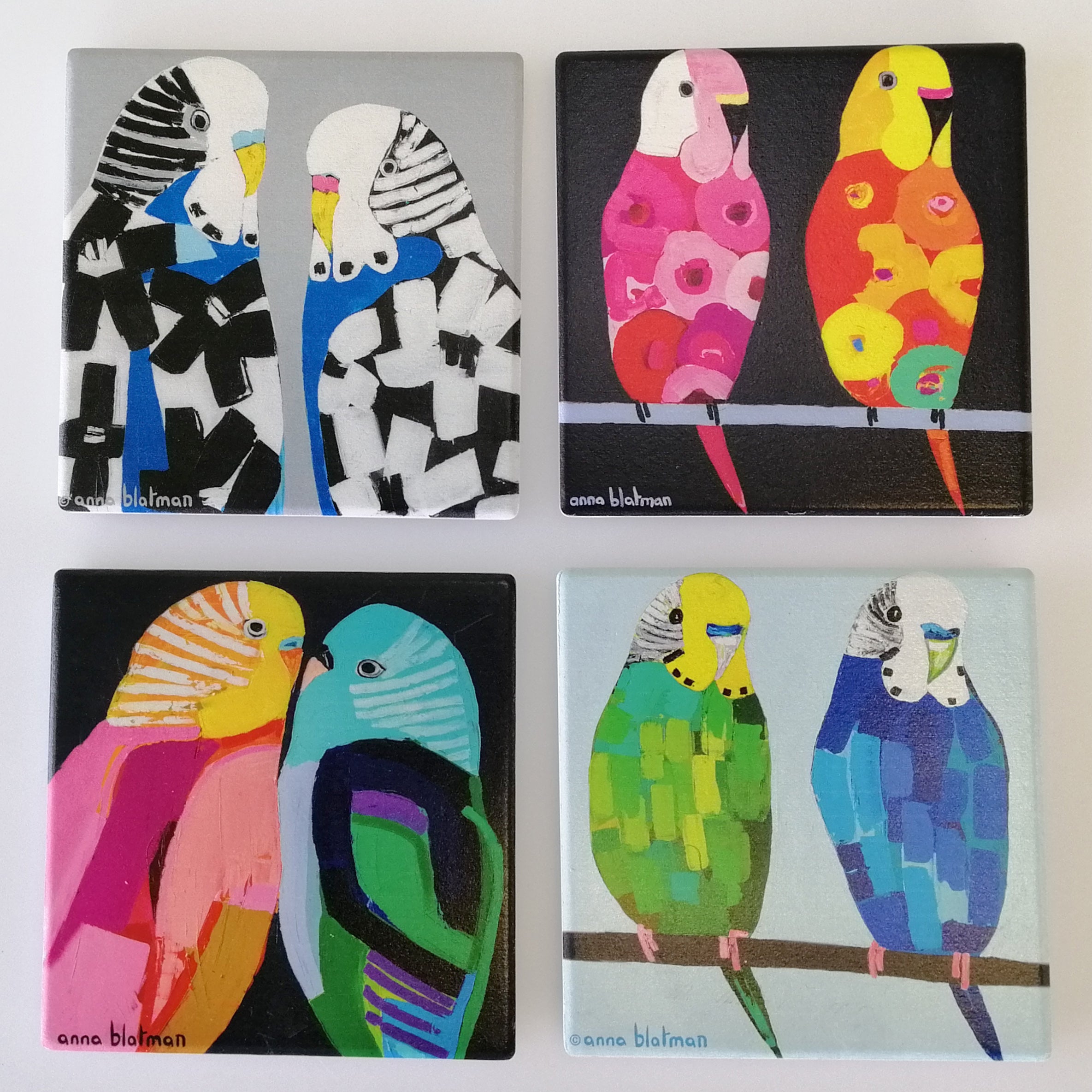 Anna Budgies - Coasters - Set of 4