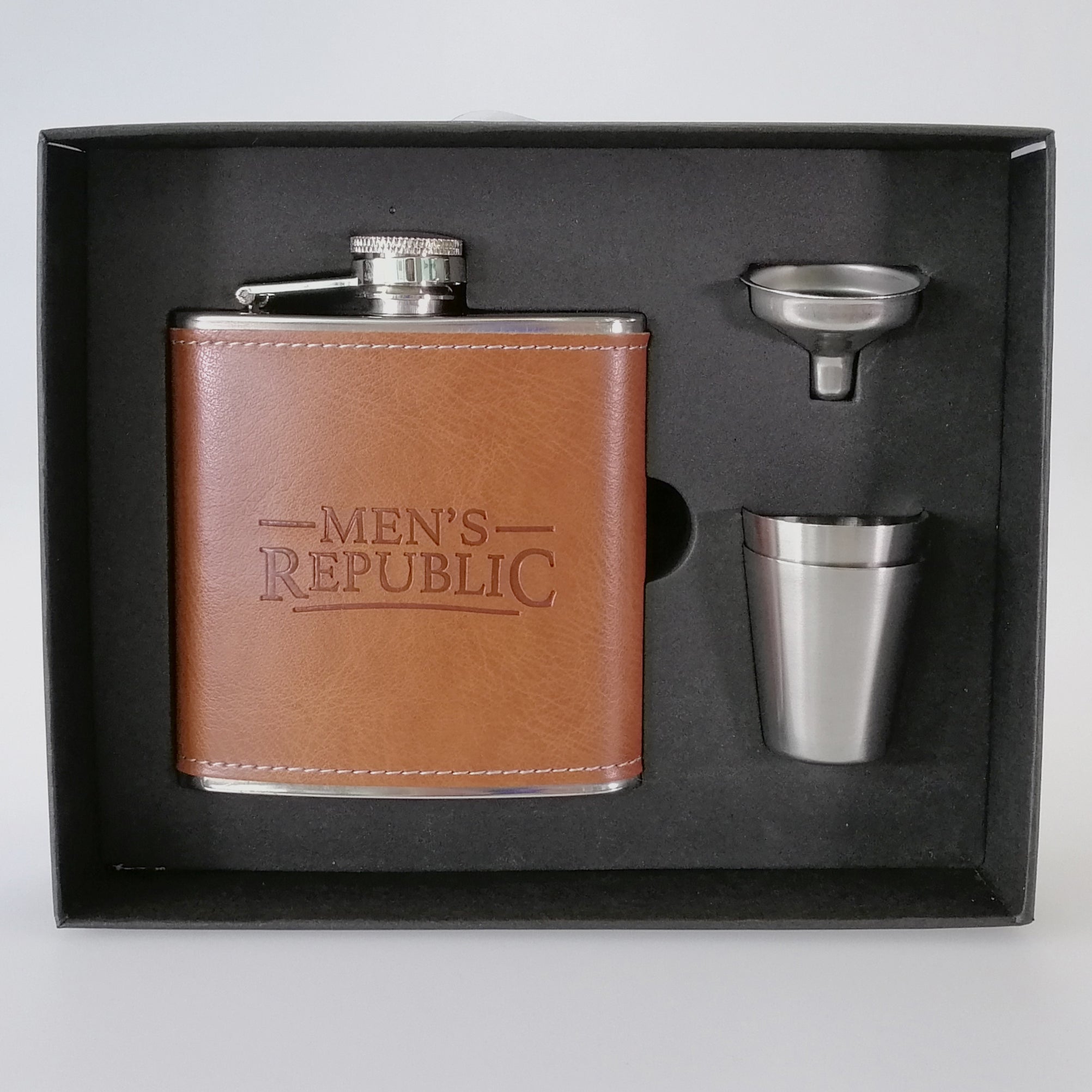 Men's Republic Hip Flask & Funnel Set - Brown